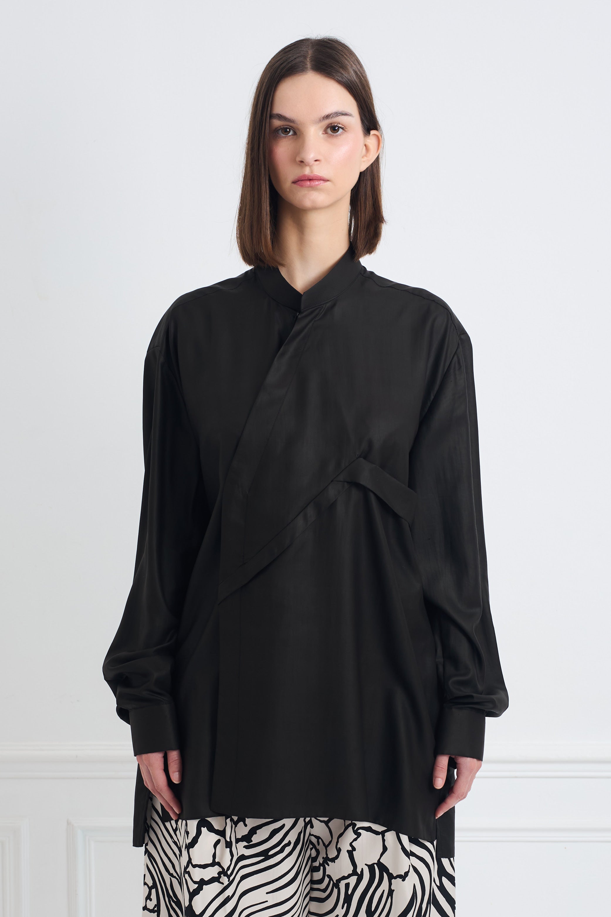 CROSS SHIRT black bat - Oversized unisex silk blouse