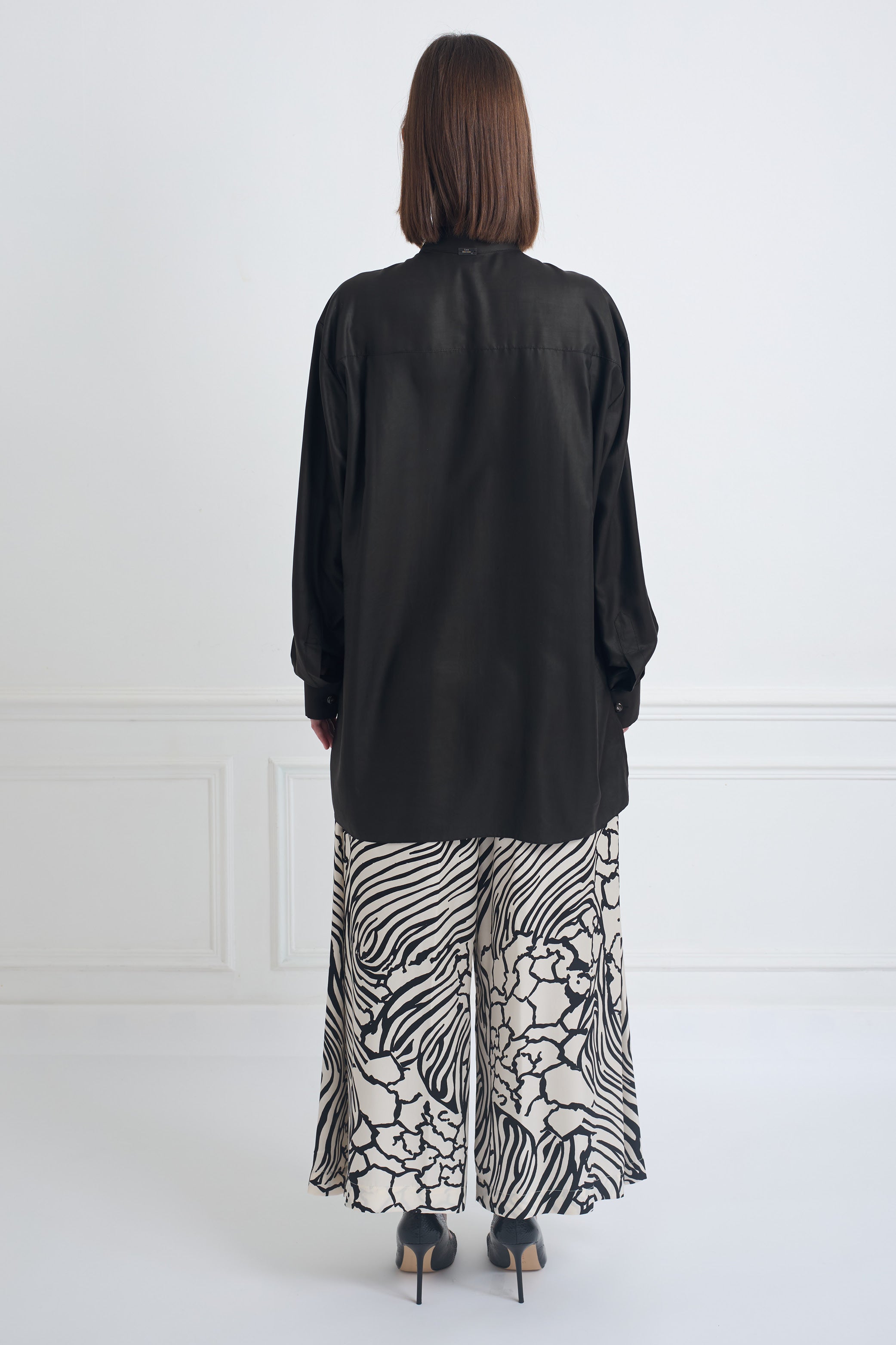 CROSS SHIRT black bat - Oversized unisex silk blouse