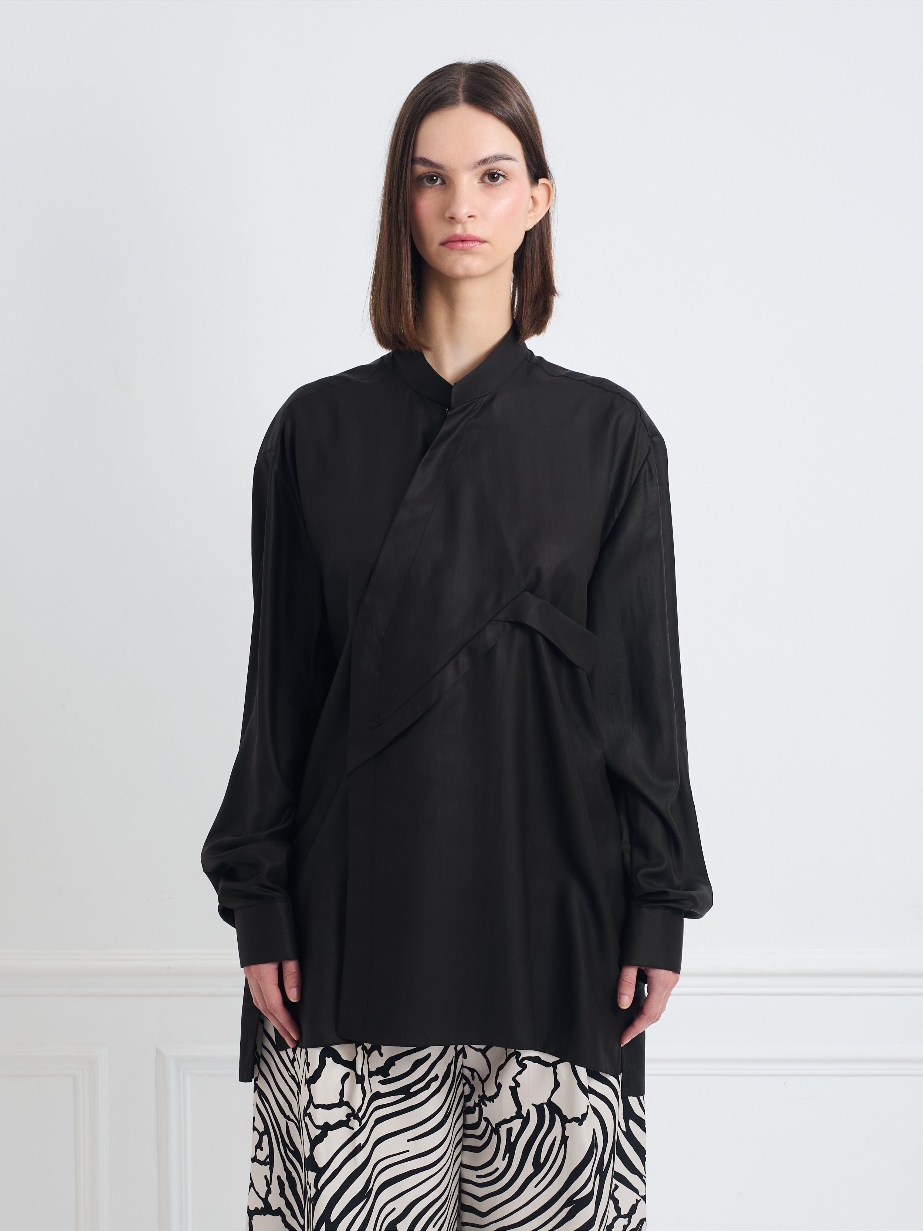 CROSS SHIRT black bat - oversize unisex silk blouse