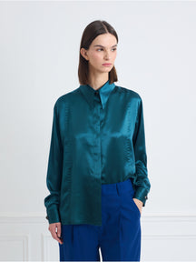 LOCK — Chemise en soie vert paon