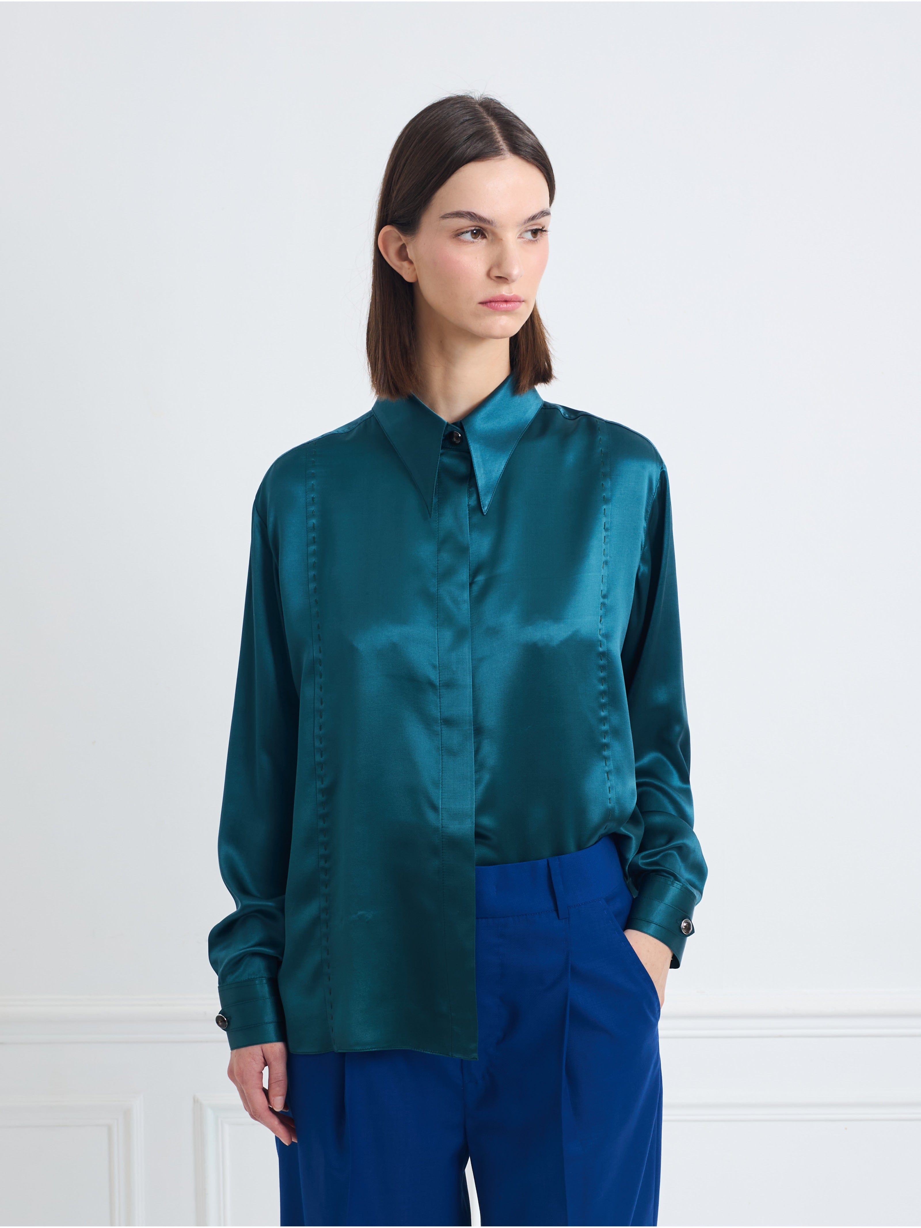 LOCK peacock green - silk shirt