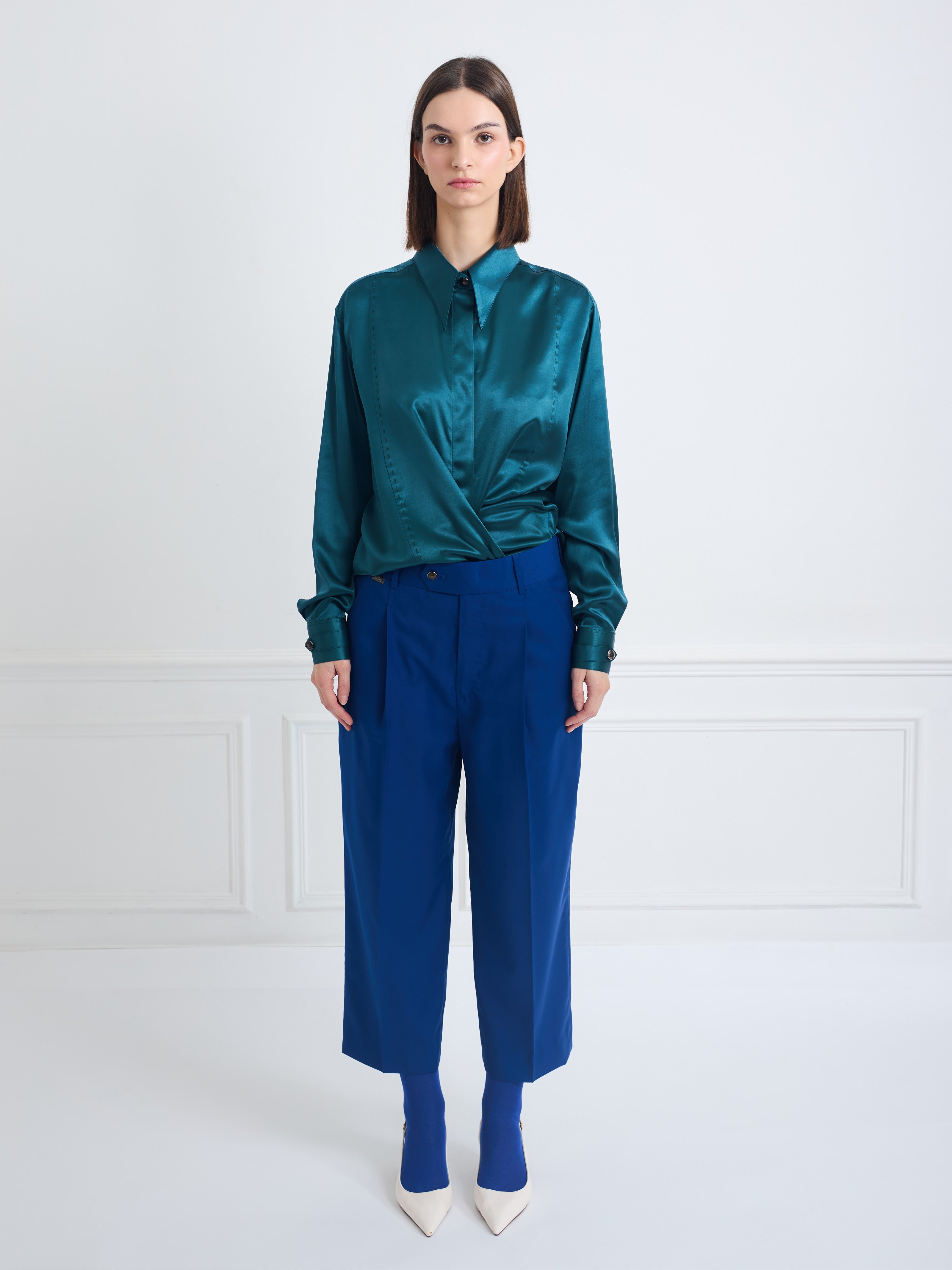 LOCK peacock green - silk shirt