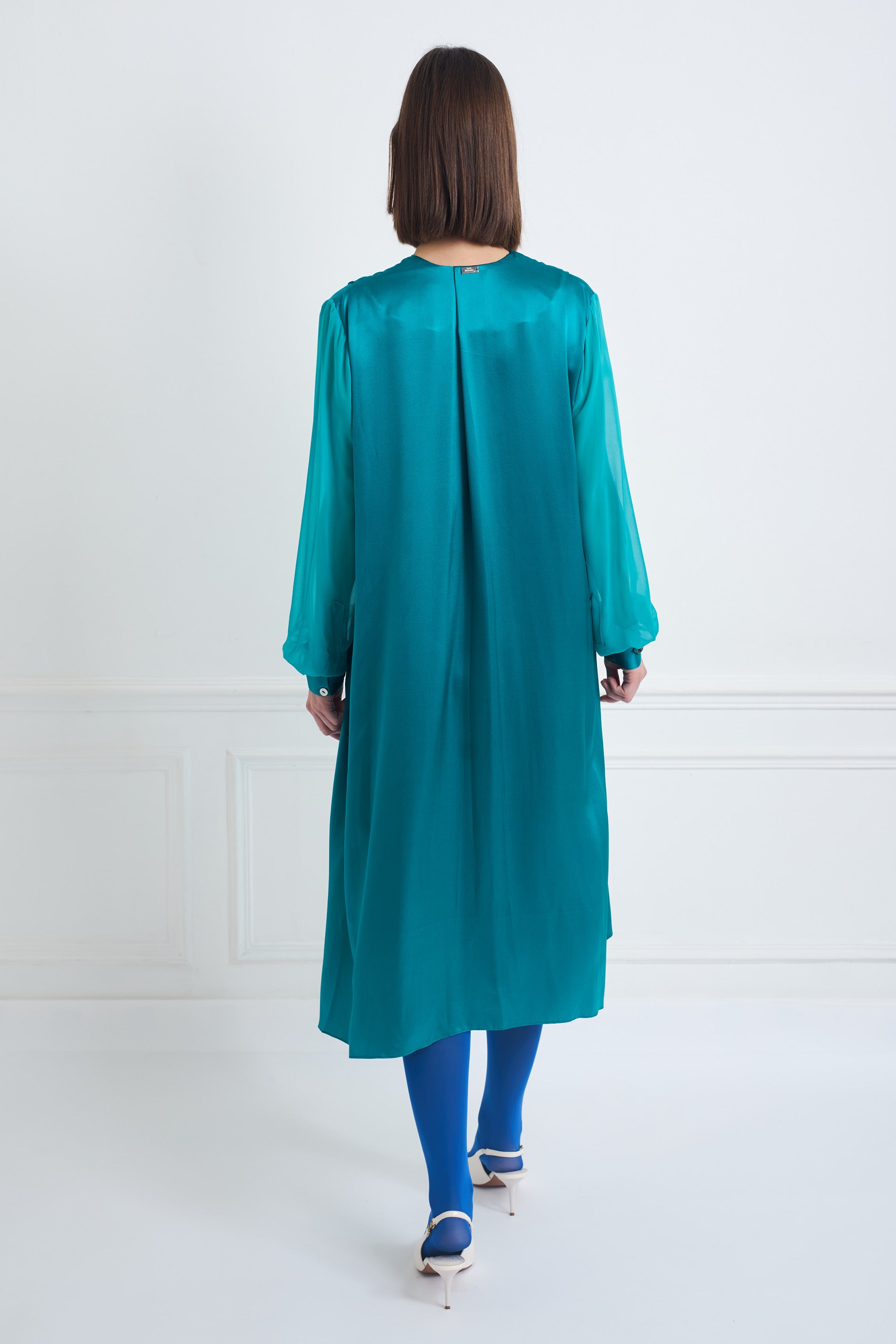 SAN FRANCISCO fresh green - silk dress long sleeves