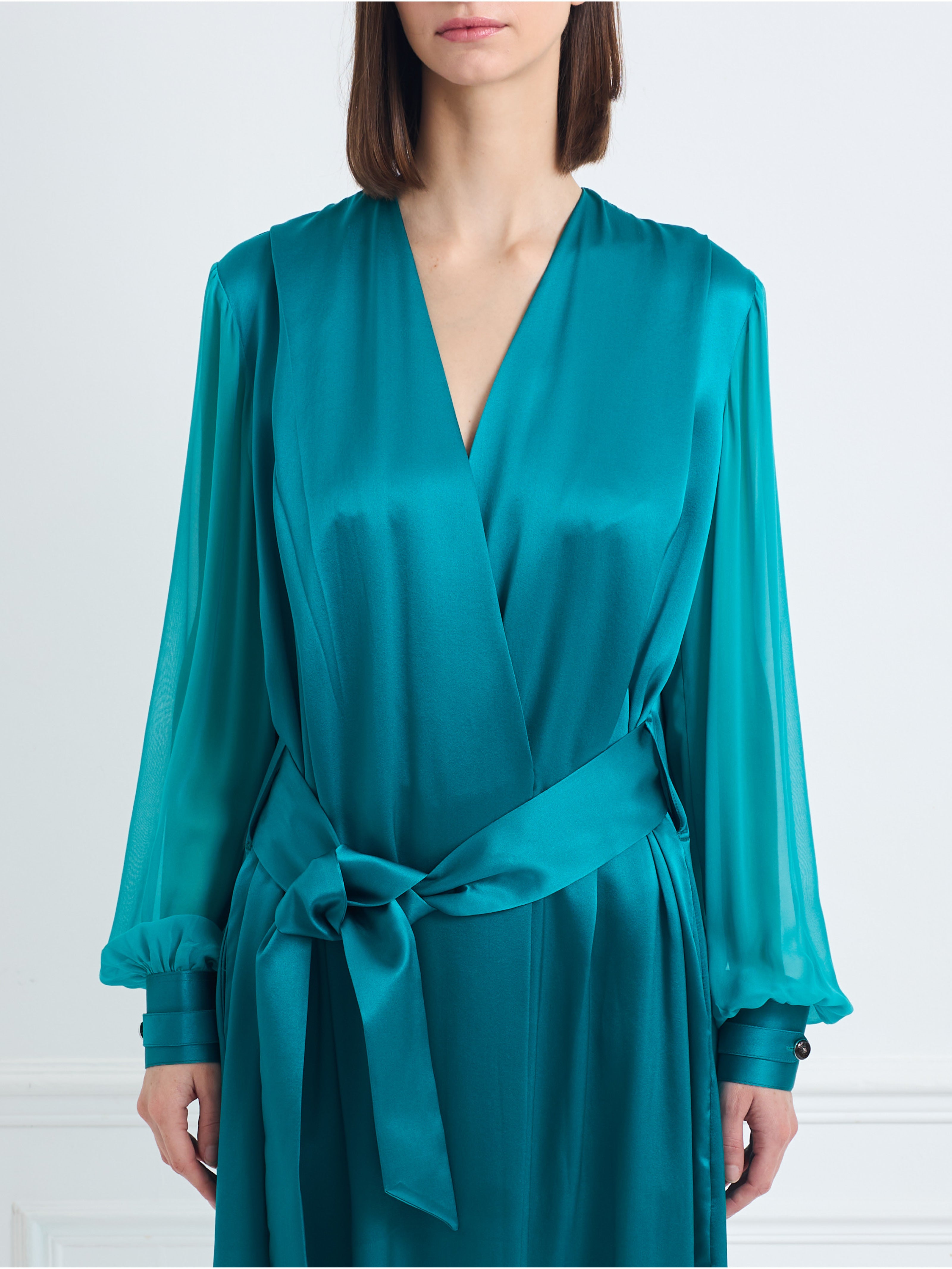 SAN FRANCISCO fresh green - silk dress long sleeves