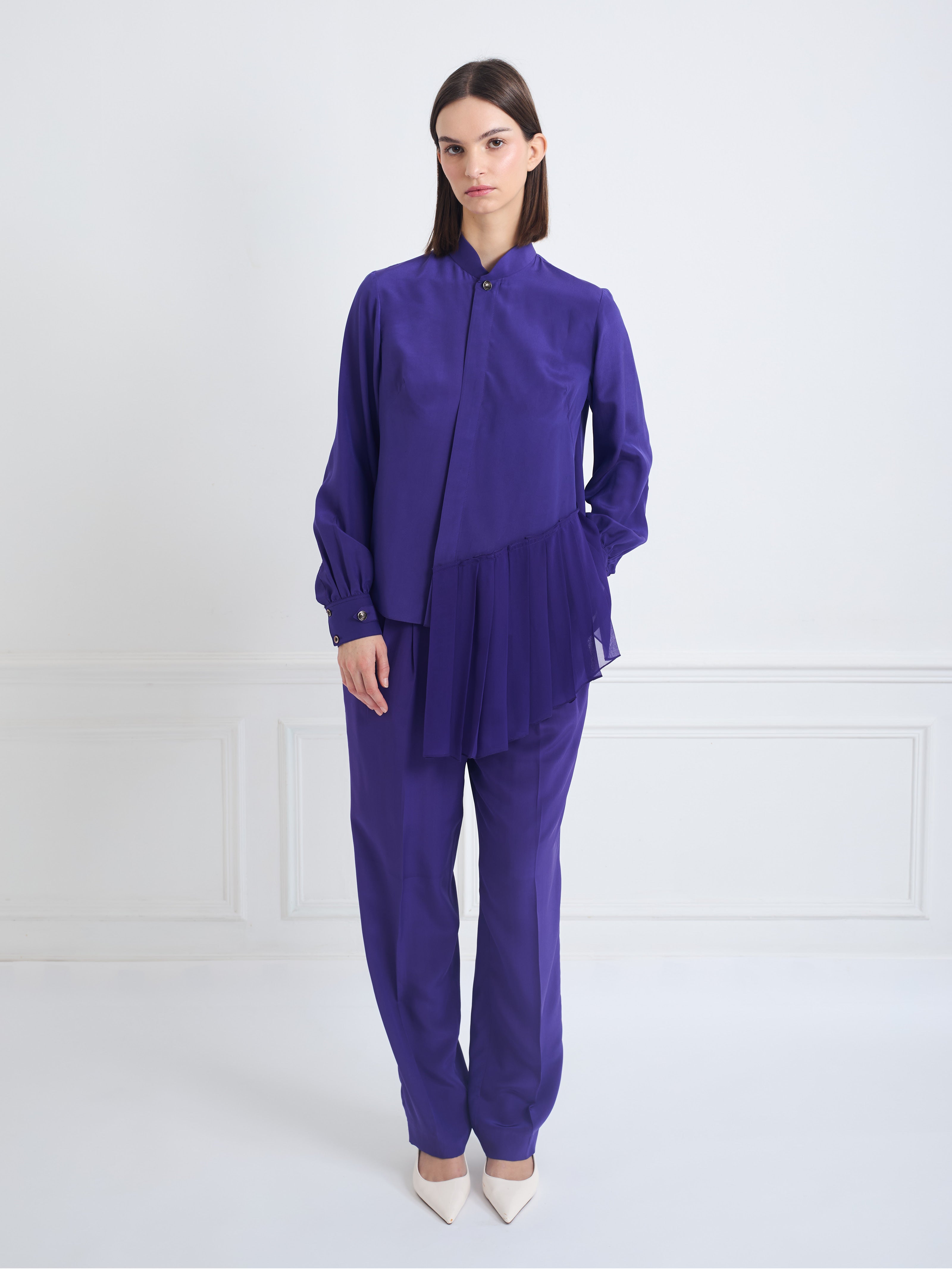 SKY ultraviolet - silk asymmetrical pleated blouse