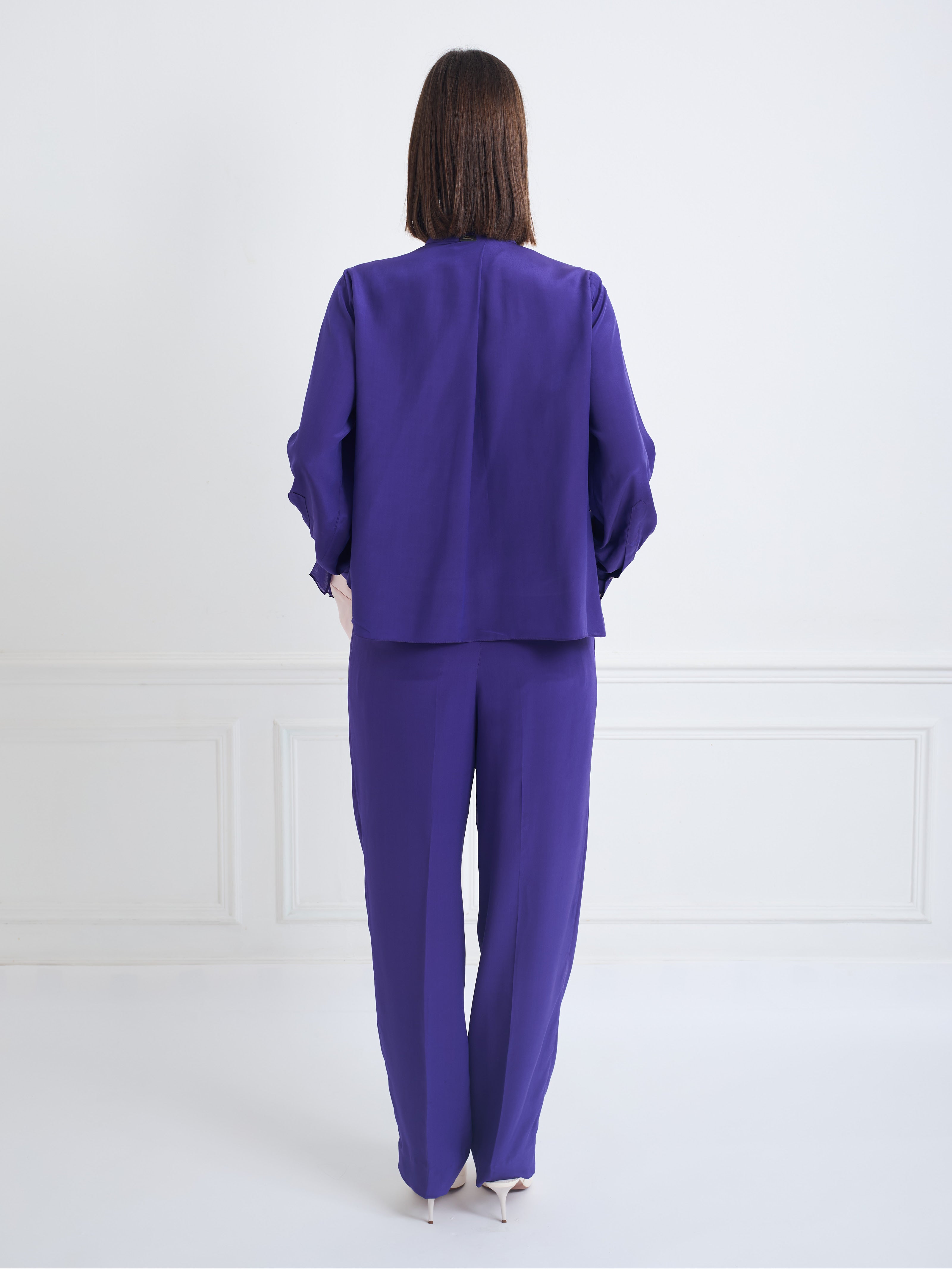 SKY ultraviolet - silk asymmetrical pleated blouse