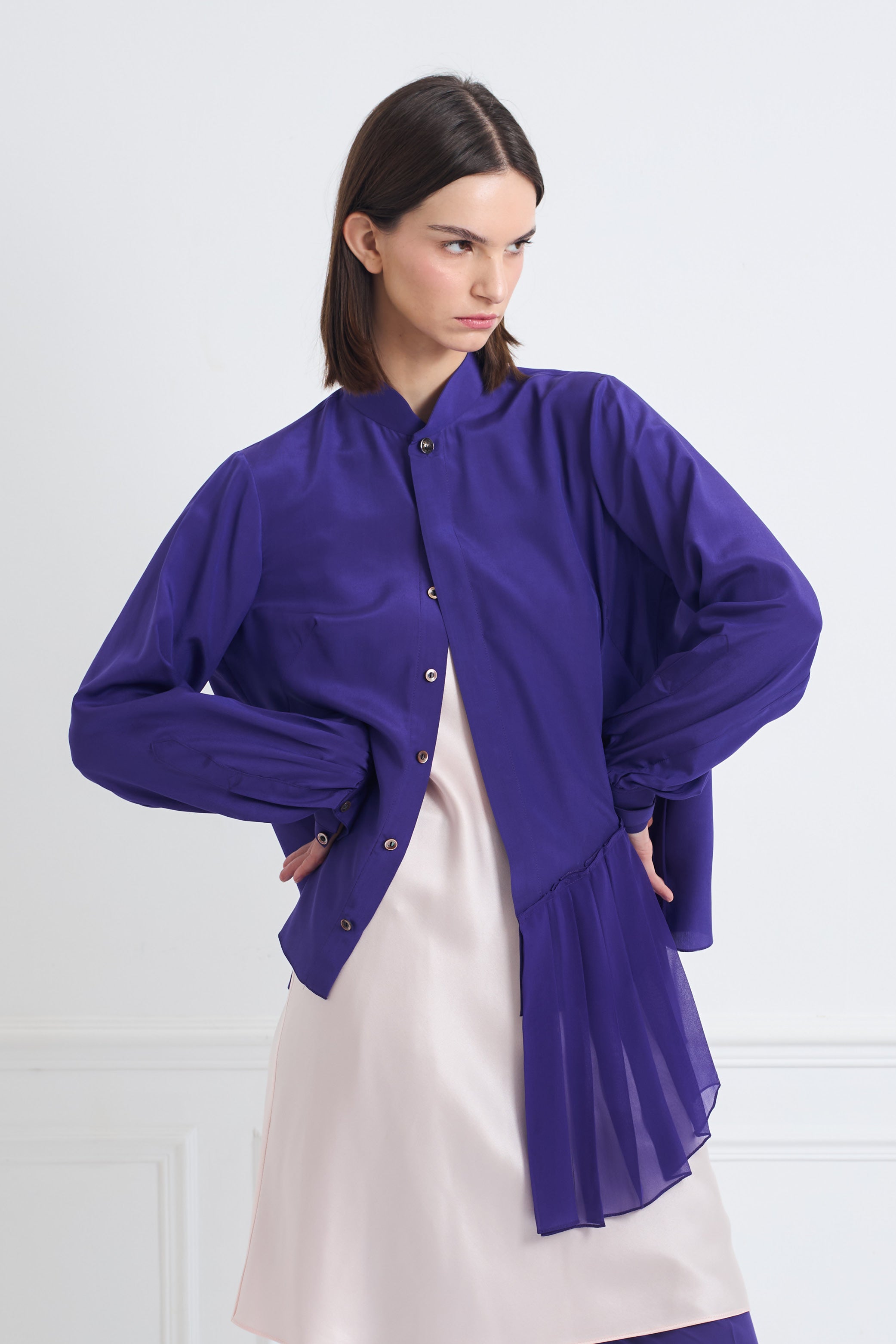 SKY ultraviolet - silk asymmetrical pleated blouse