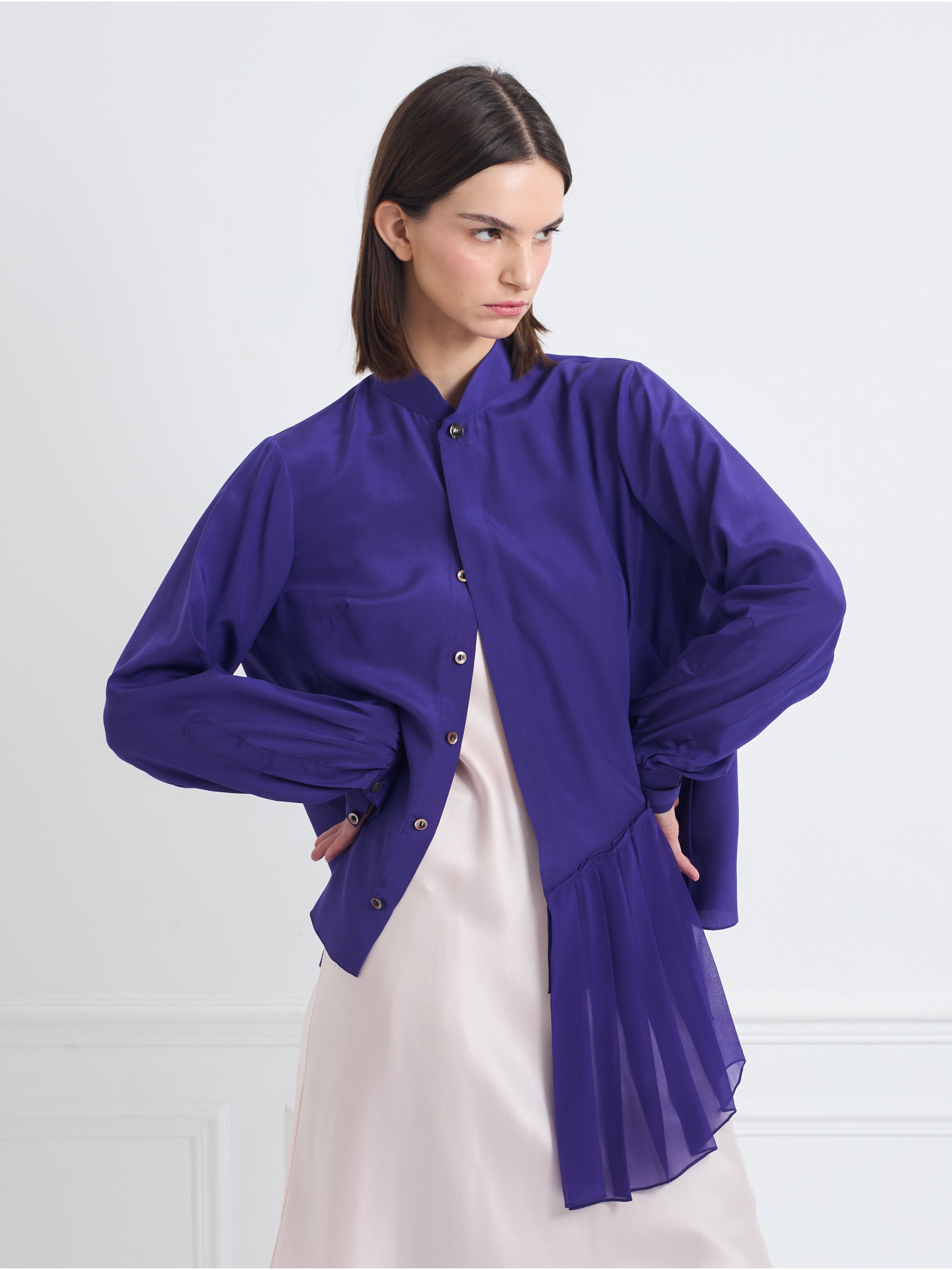 SKY ultraviolet - silk asymmetrical pleated blouse