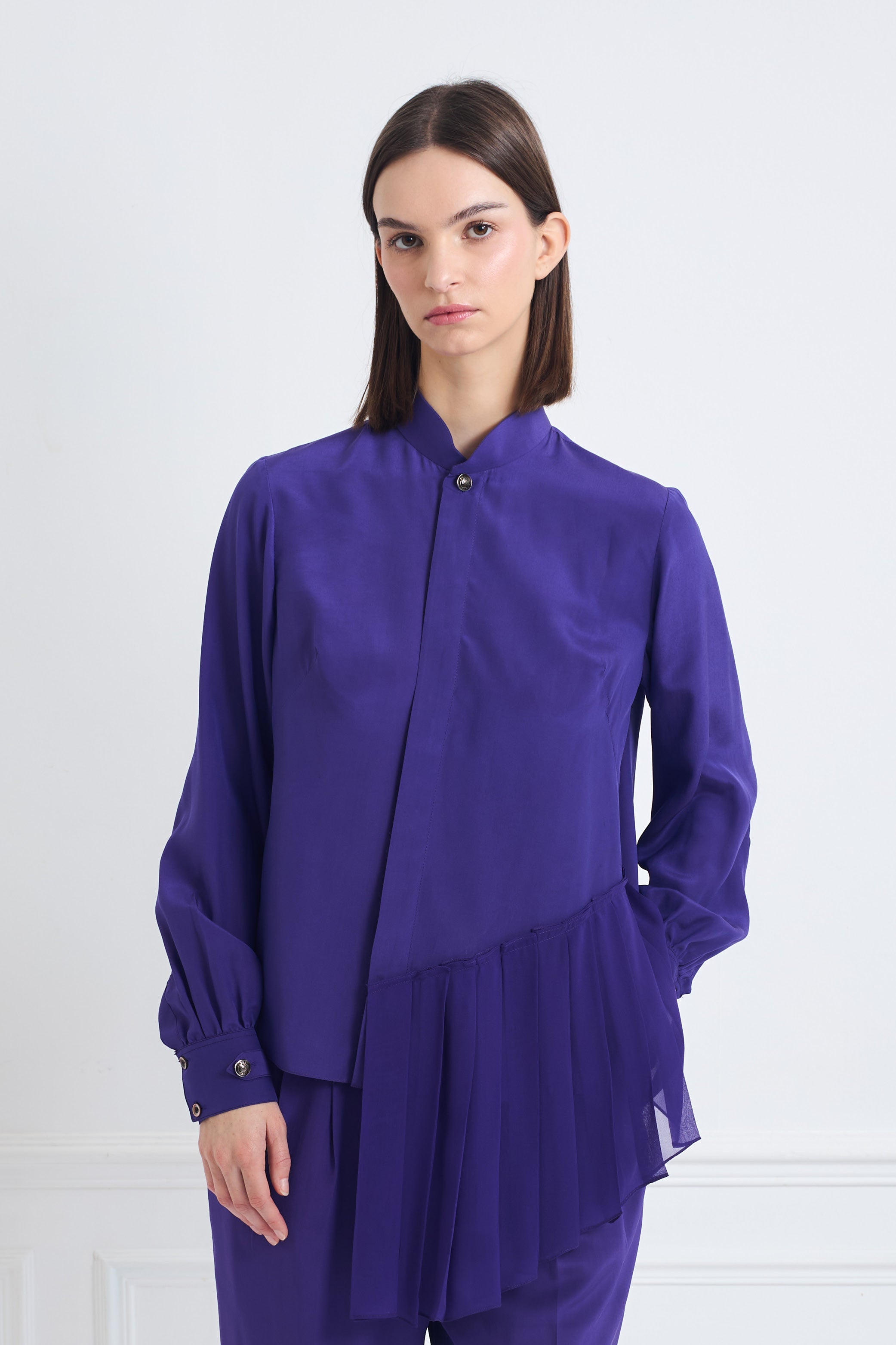 SKY ultraviolet - silk asymmetrical pleated blouse