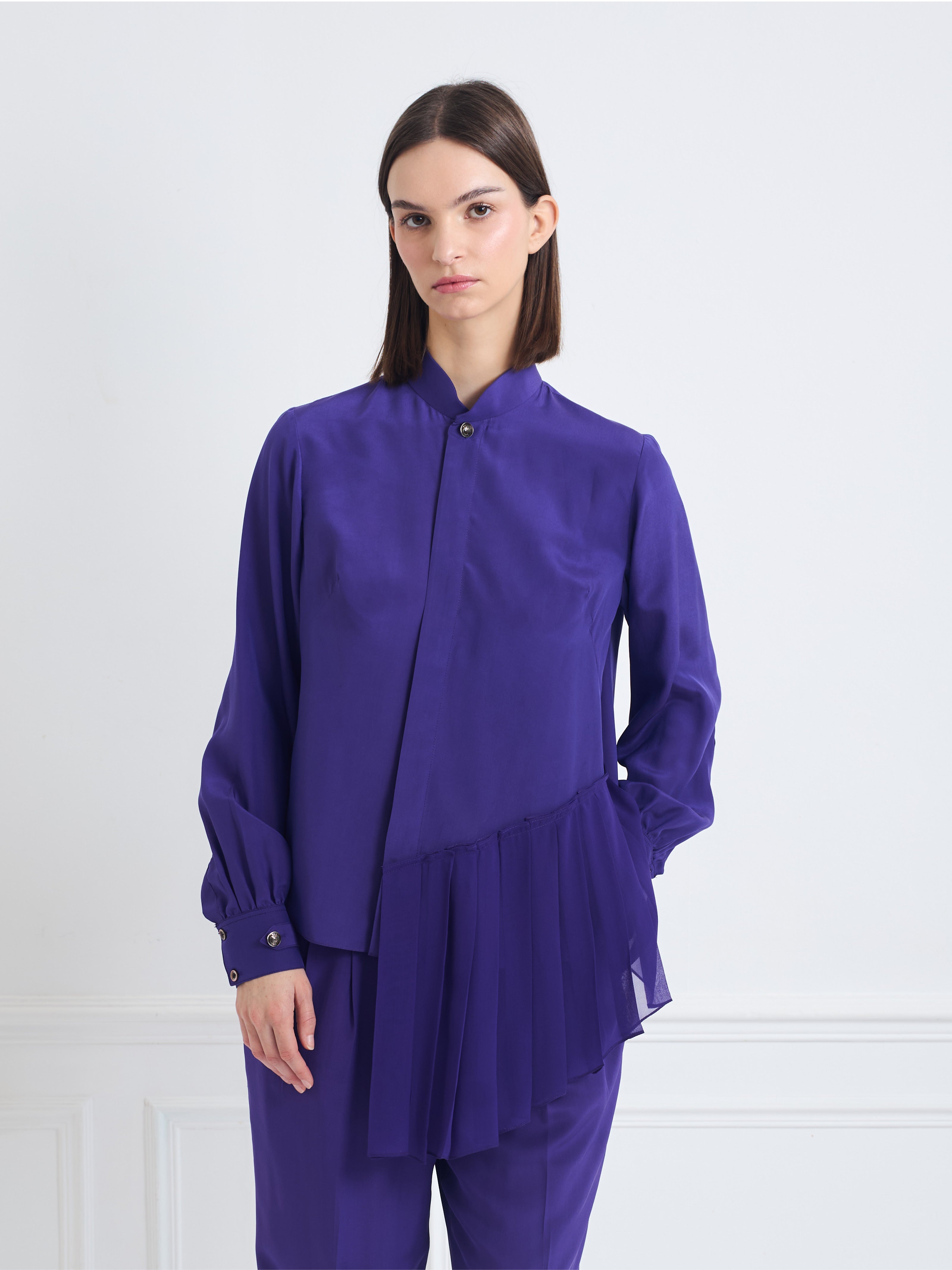 SKY ultraviolet - silk asymmetrical pleated blouse