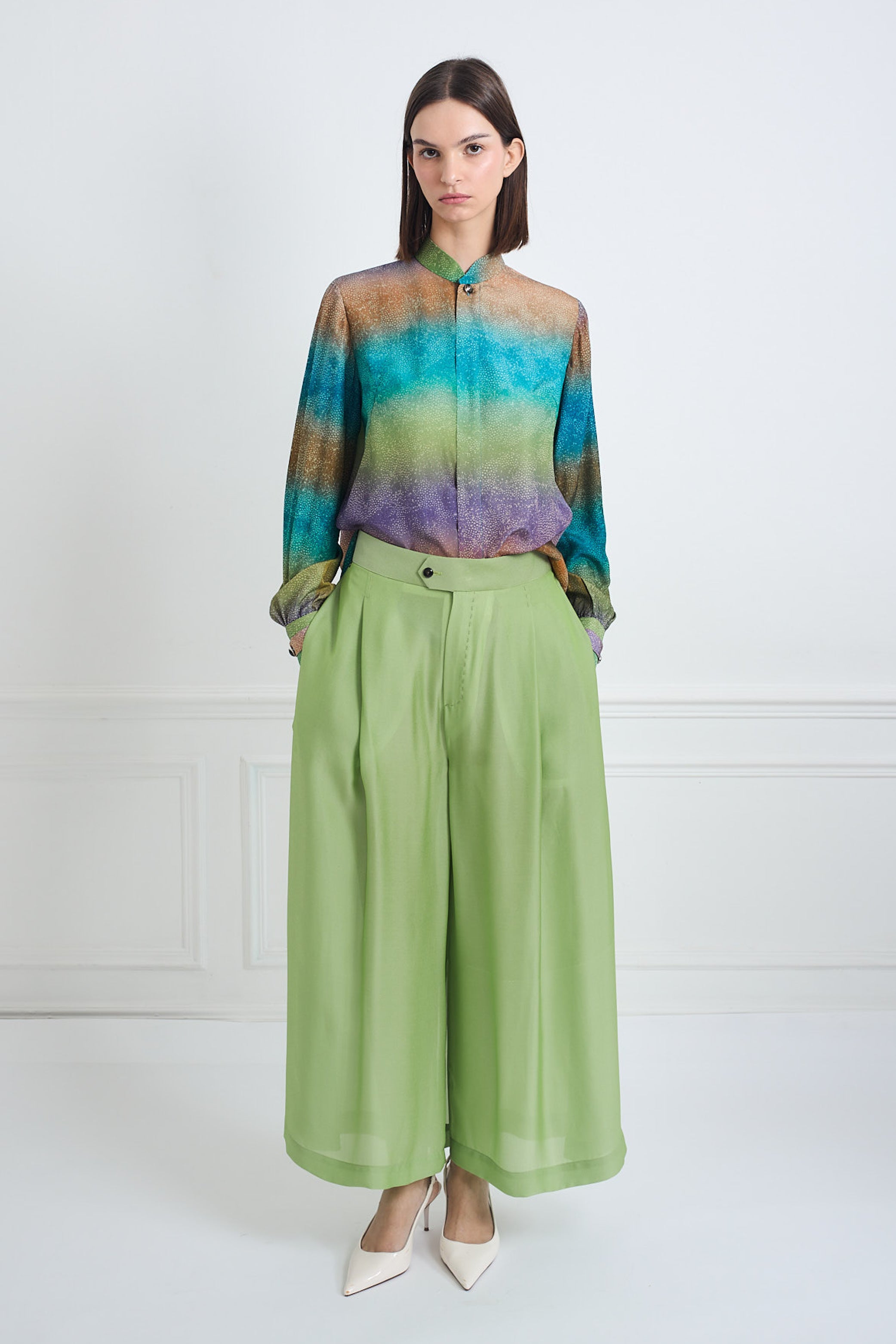 PABLO apple green - silk viscose comfort pant