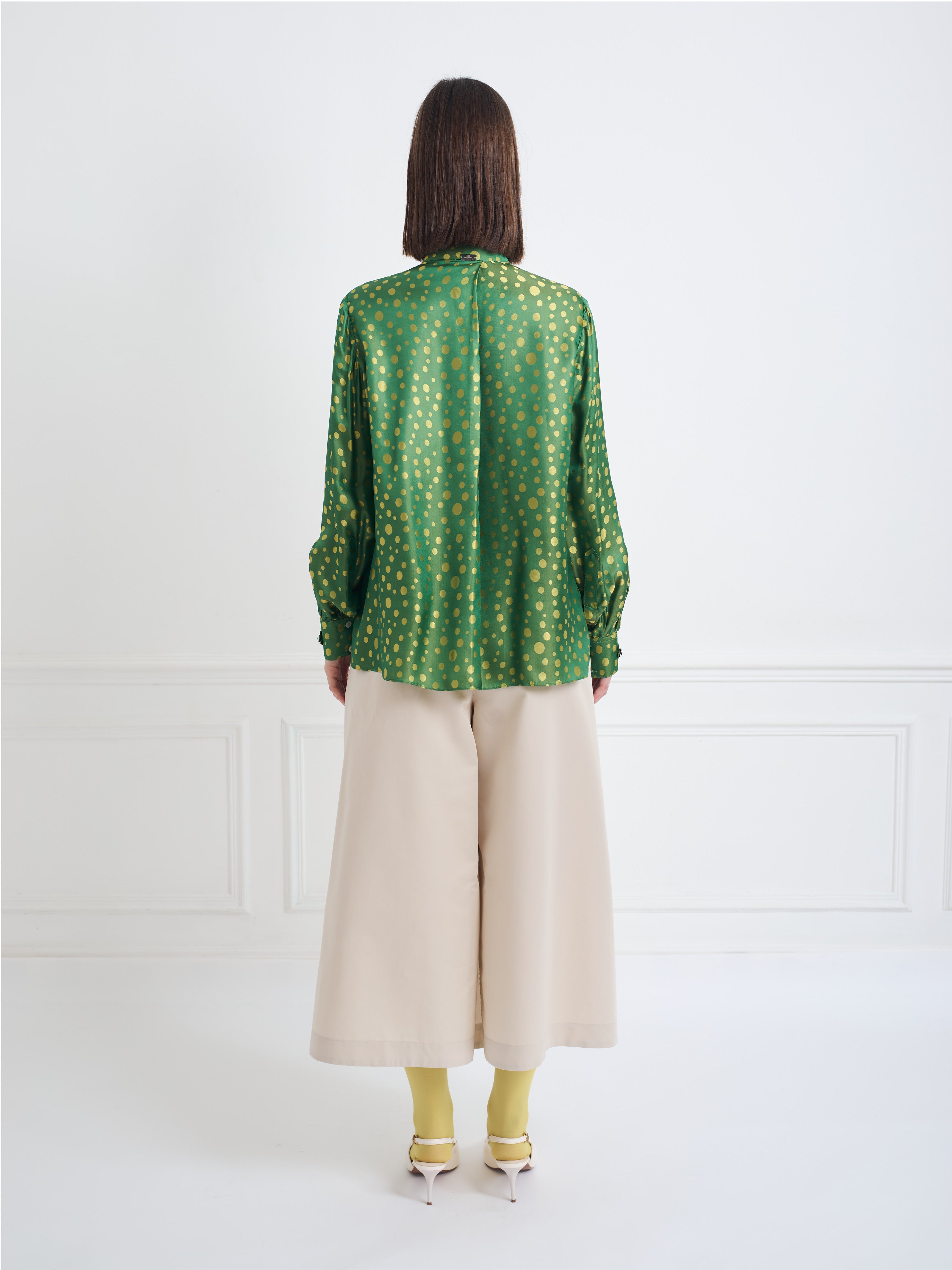 SKY B polkadot green jacquard - silk blouse