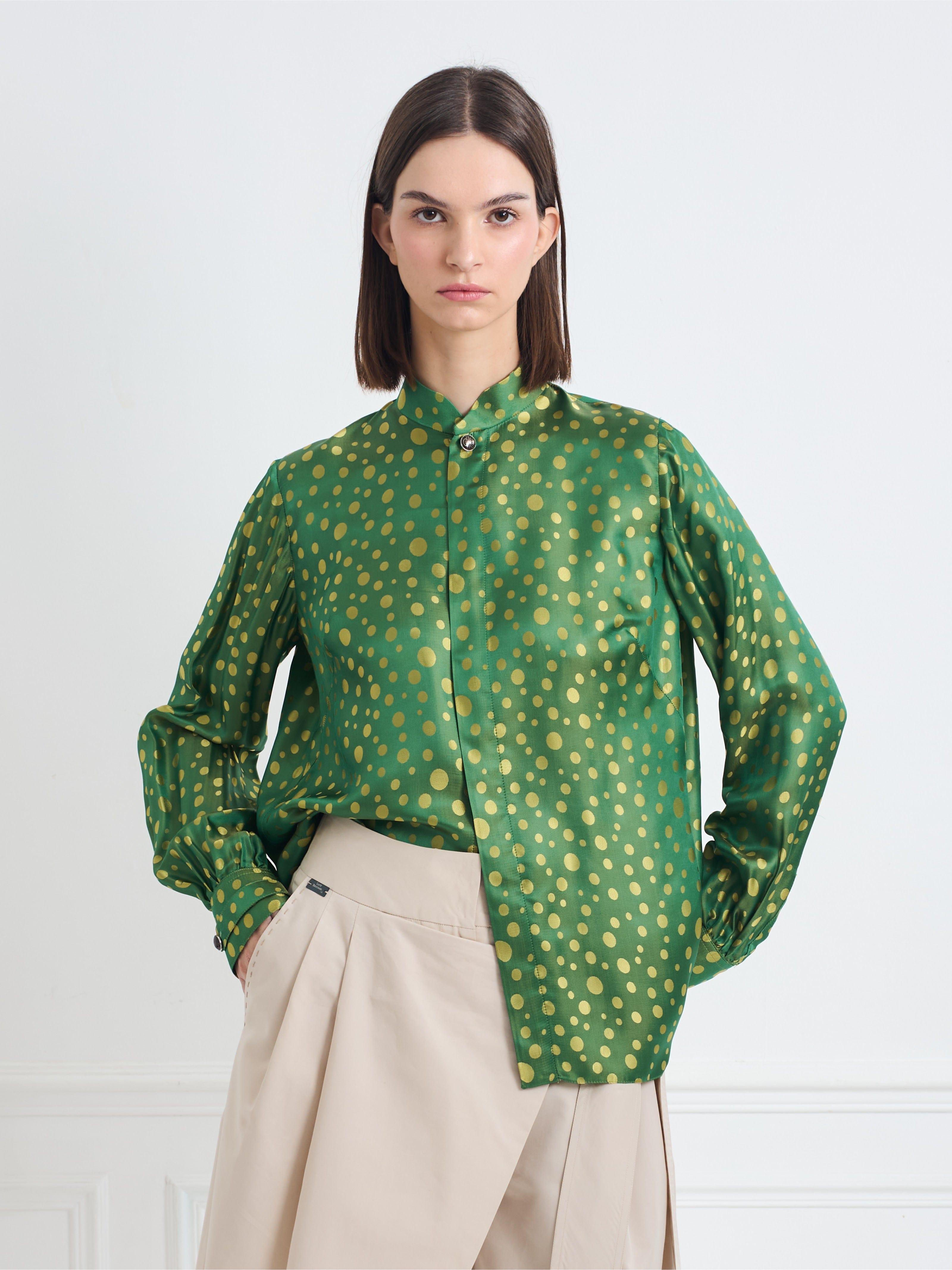 SKY B polkadot green jacquard - silk blouse