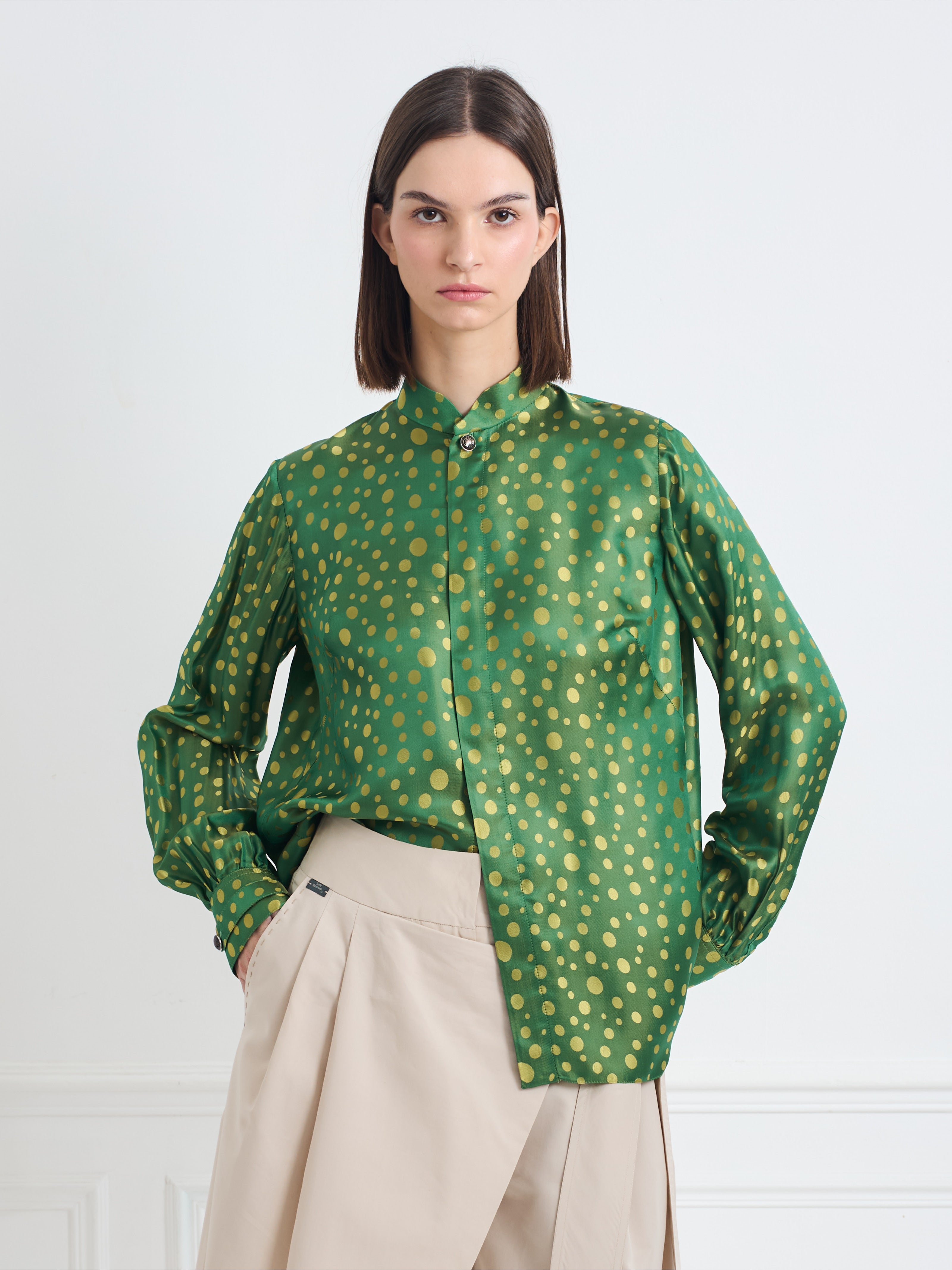 SKY B polkadot green jacquard - silk blouse