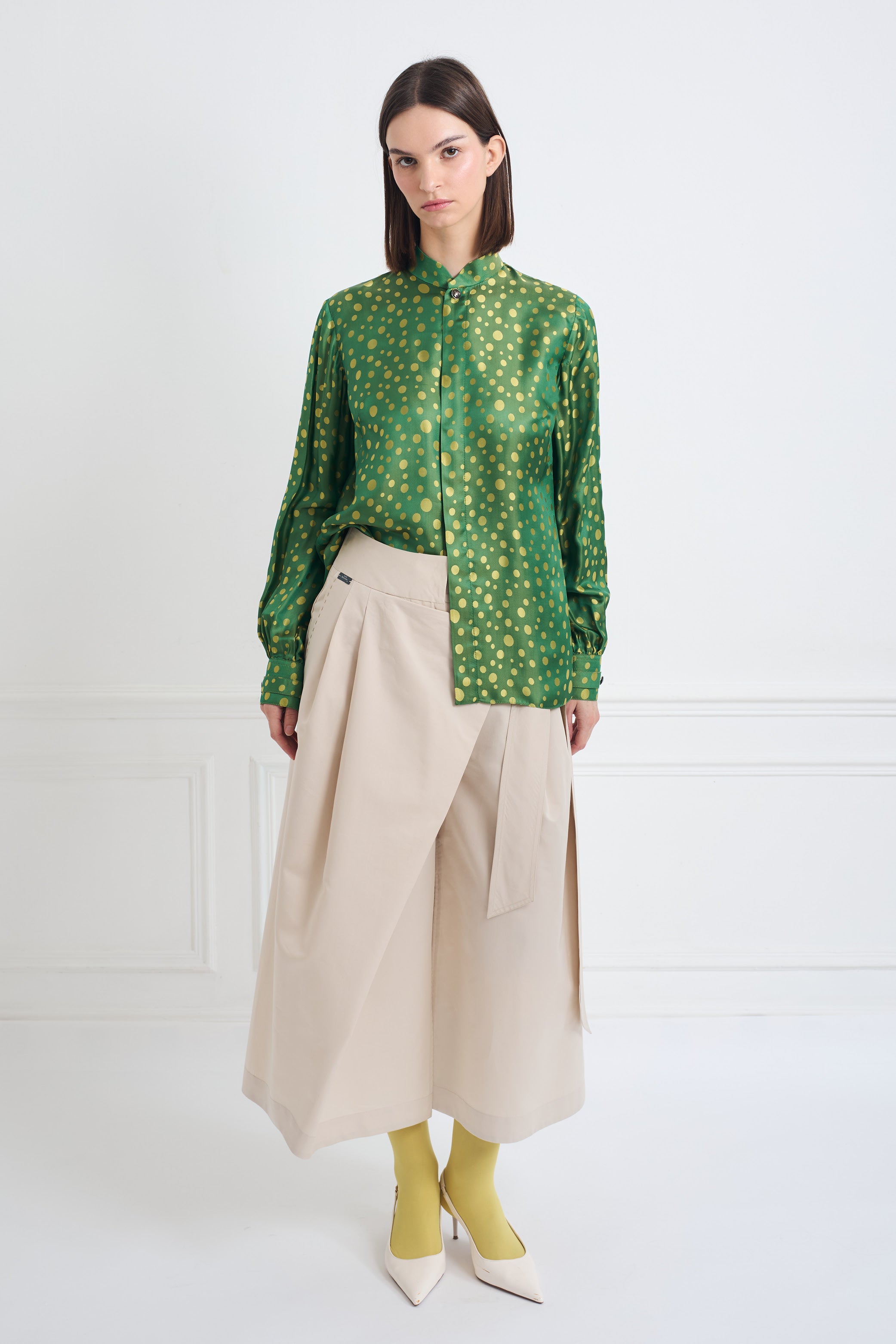 CALI beige clair - pantalon portefeuille en soie et cotton