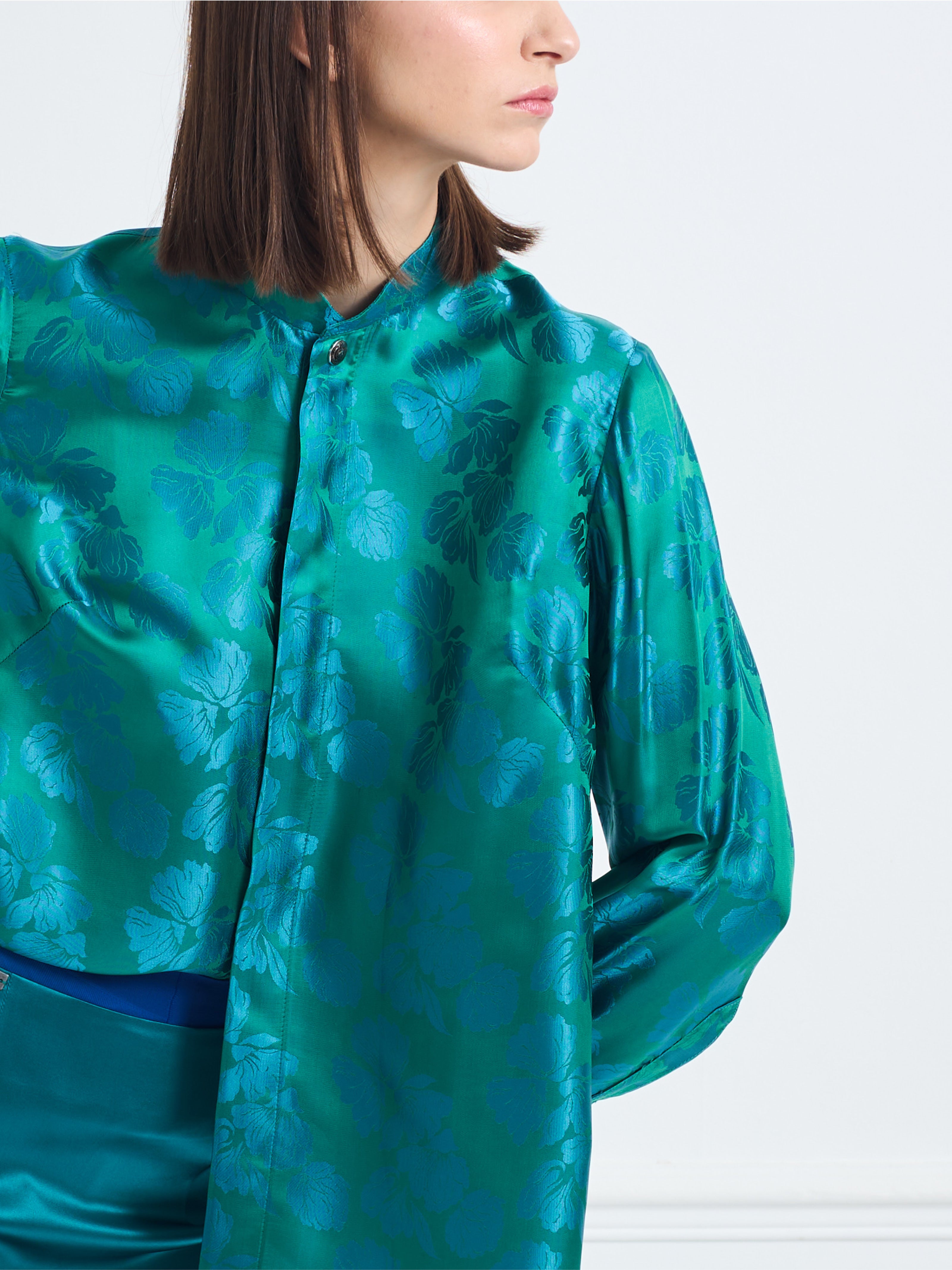 SKY B tropical jacquard flower - silk blouse