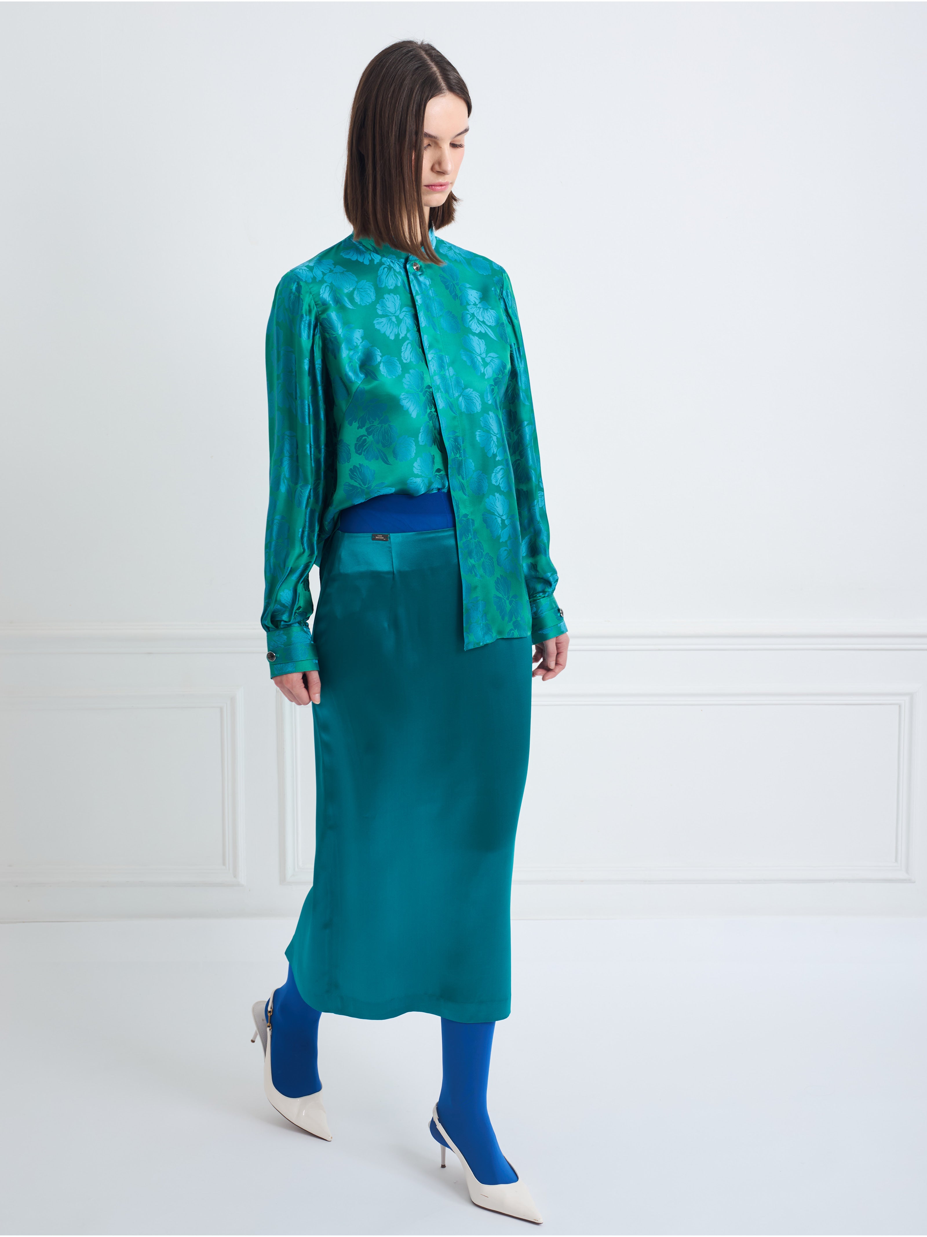 SKY B tropical jacquard flower - silk blouse