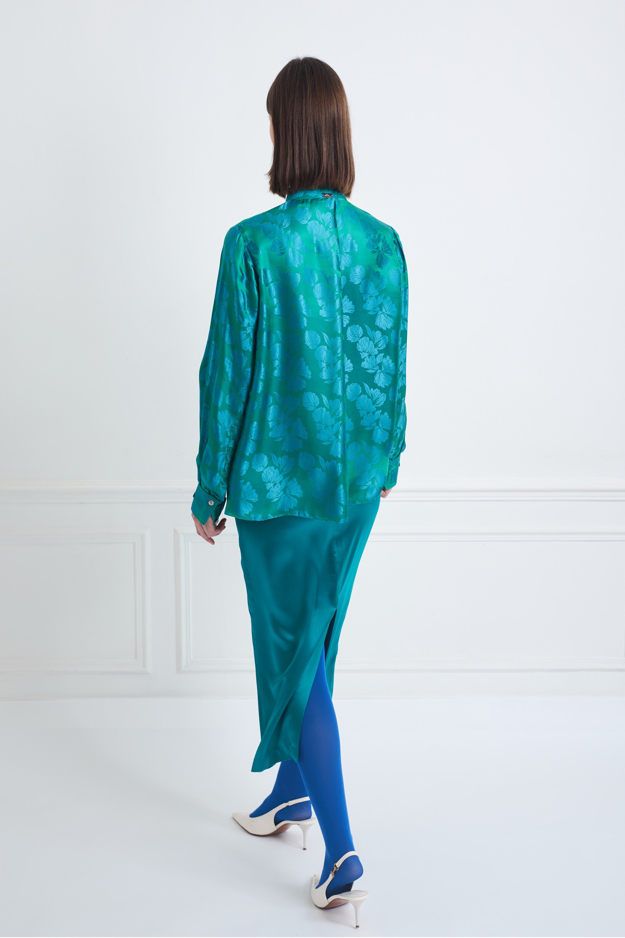 SKY B tropical jacquard flower - silk blouse