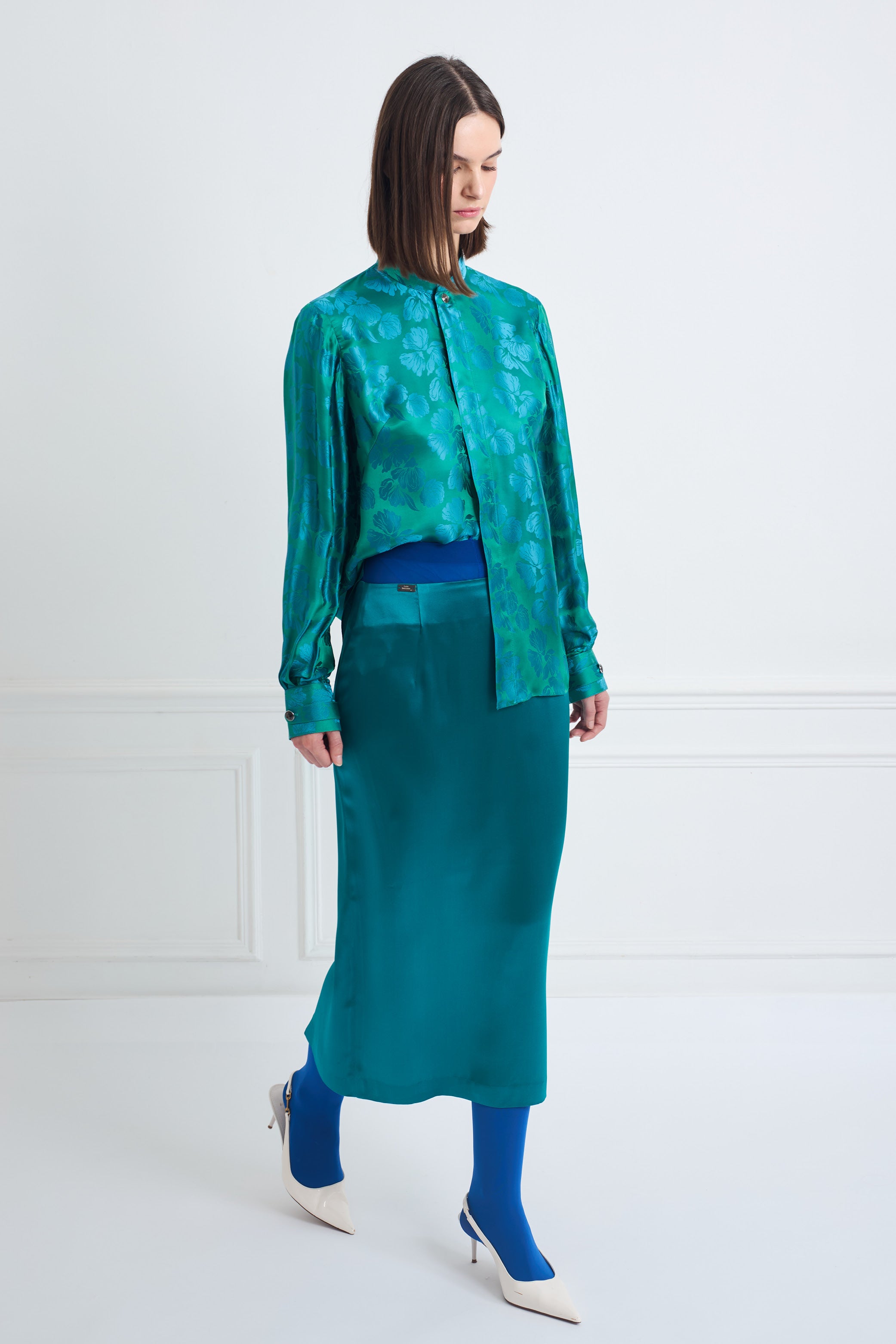 SKY B tropical jacquard flower - silk blouse