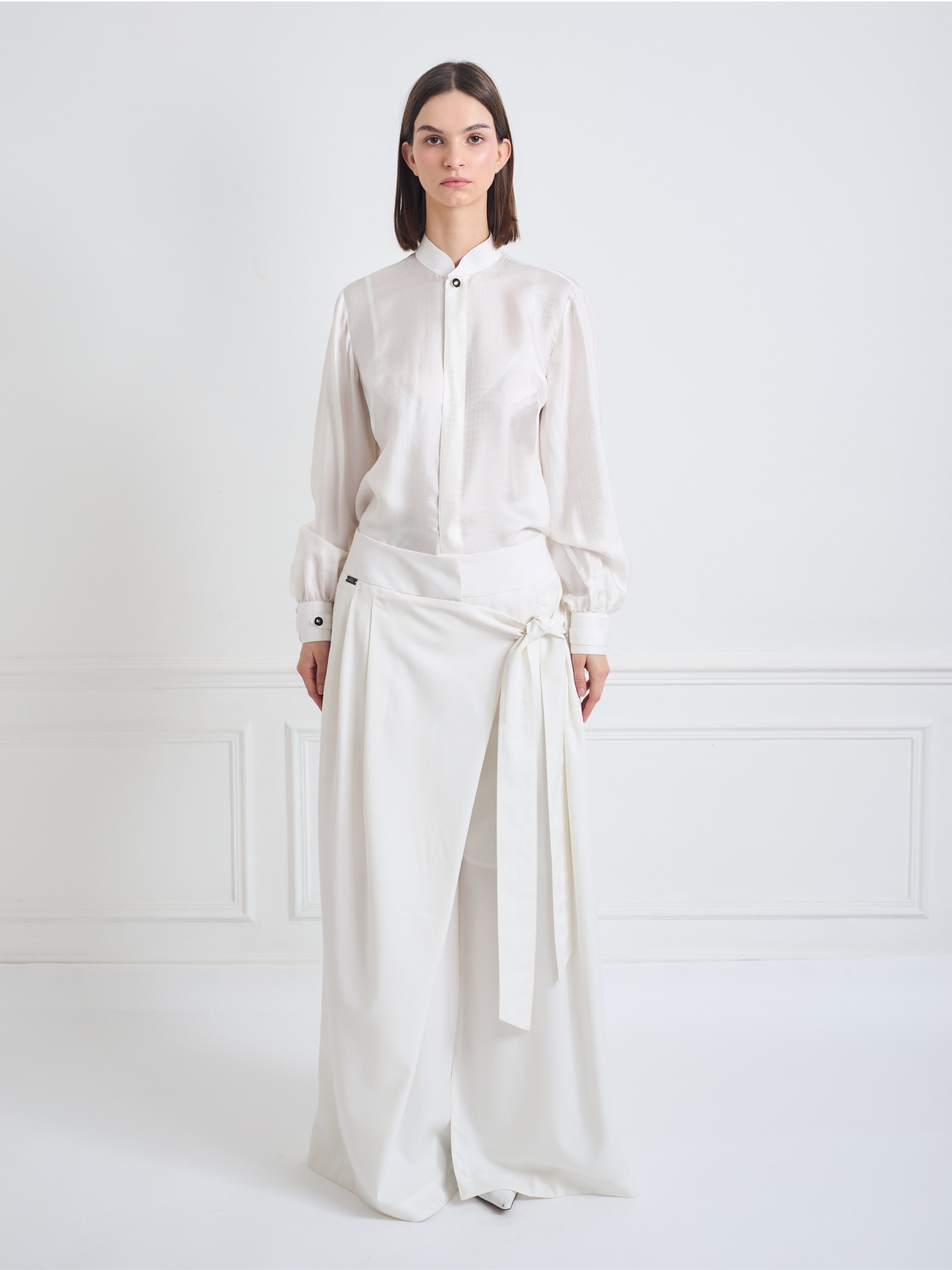 SKY B ivory white jacquard - silk blouse