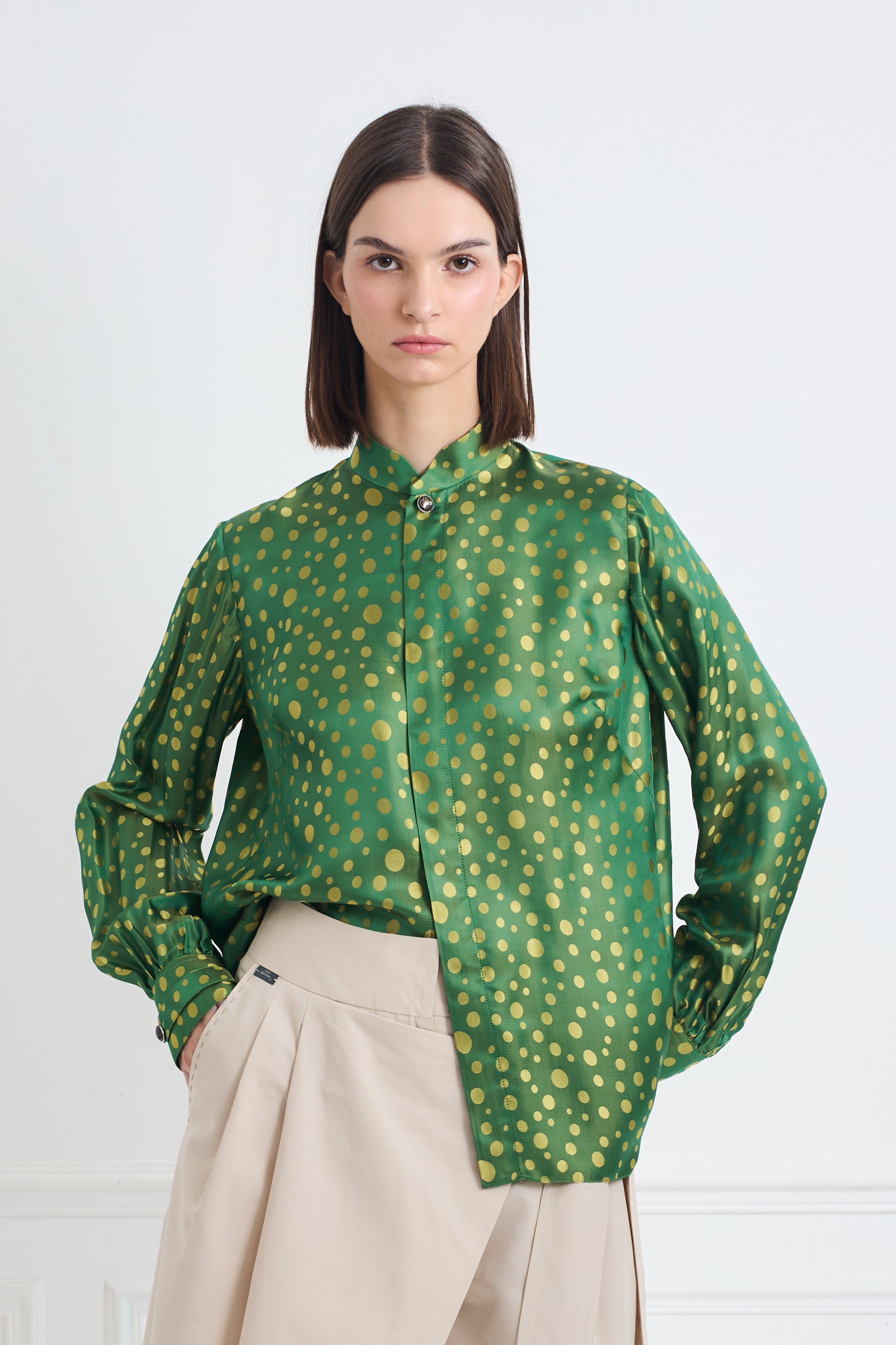 SKY B polkadot green jacquard - silk blouse
