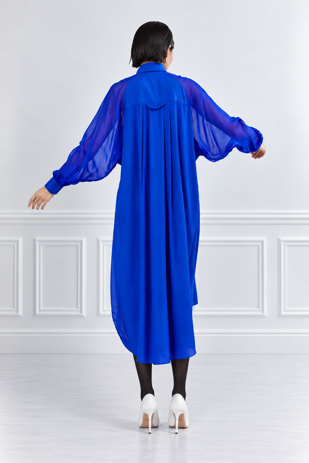 Land - Silk Shirt Dress in Electric Blue