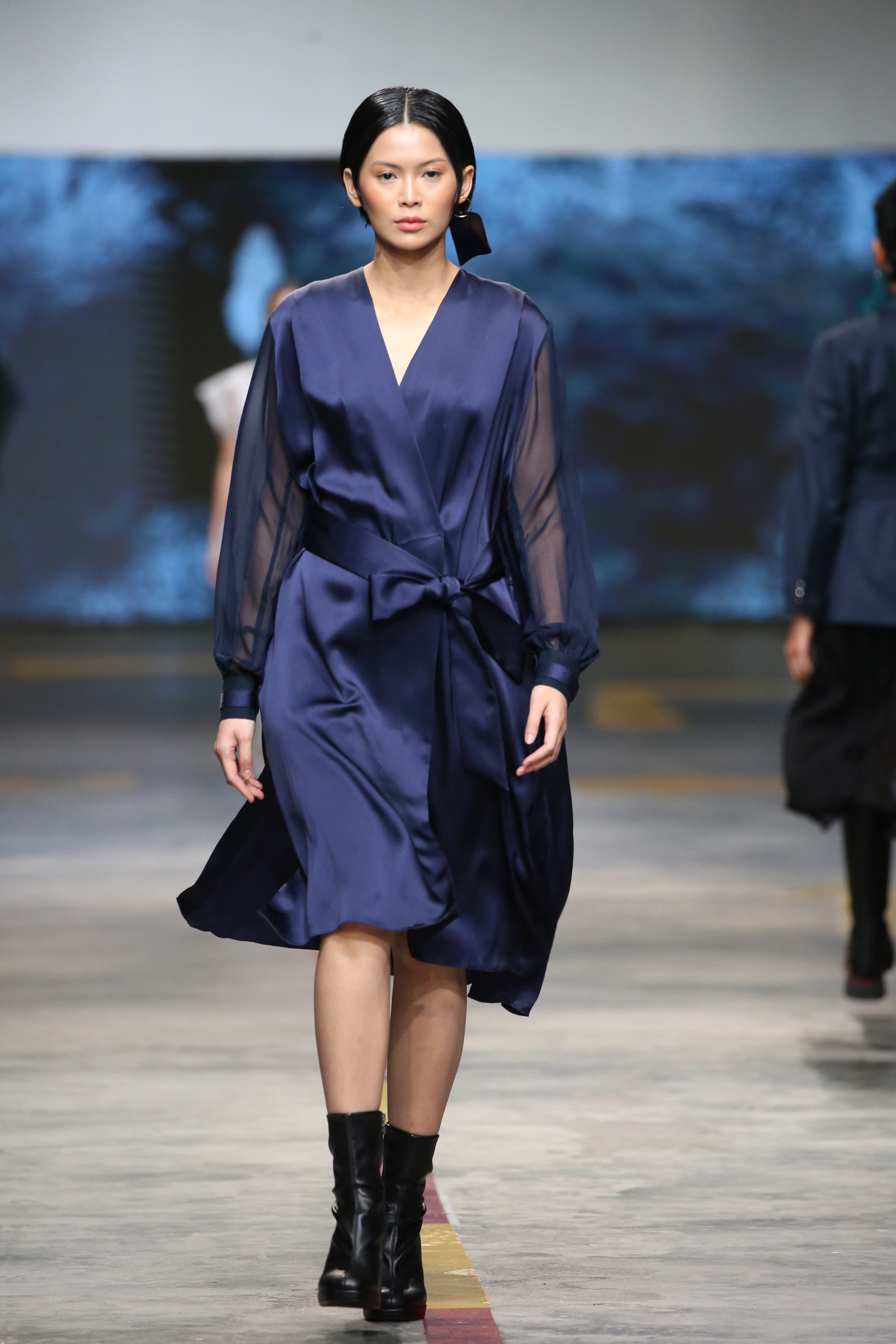 SAN FRANCISCO night blue - long sleeves - silk dress