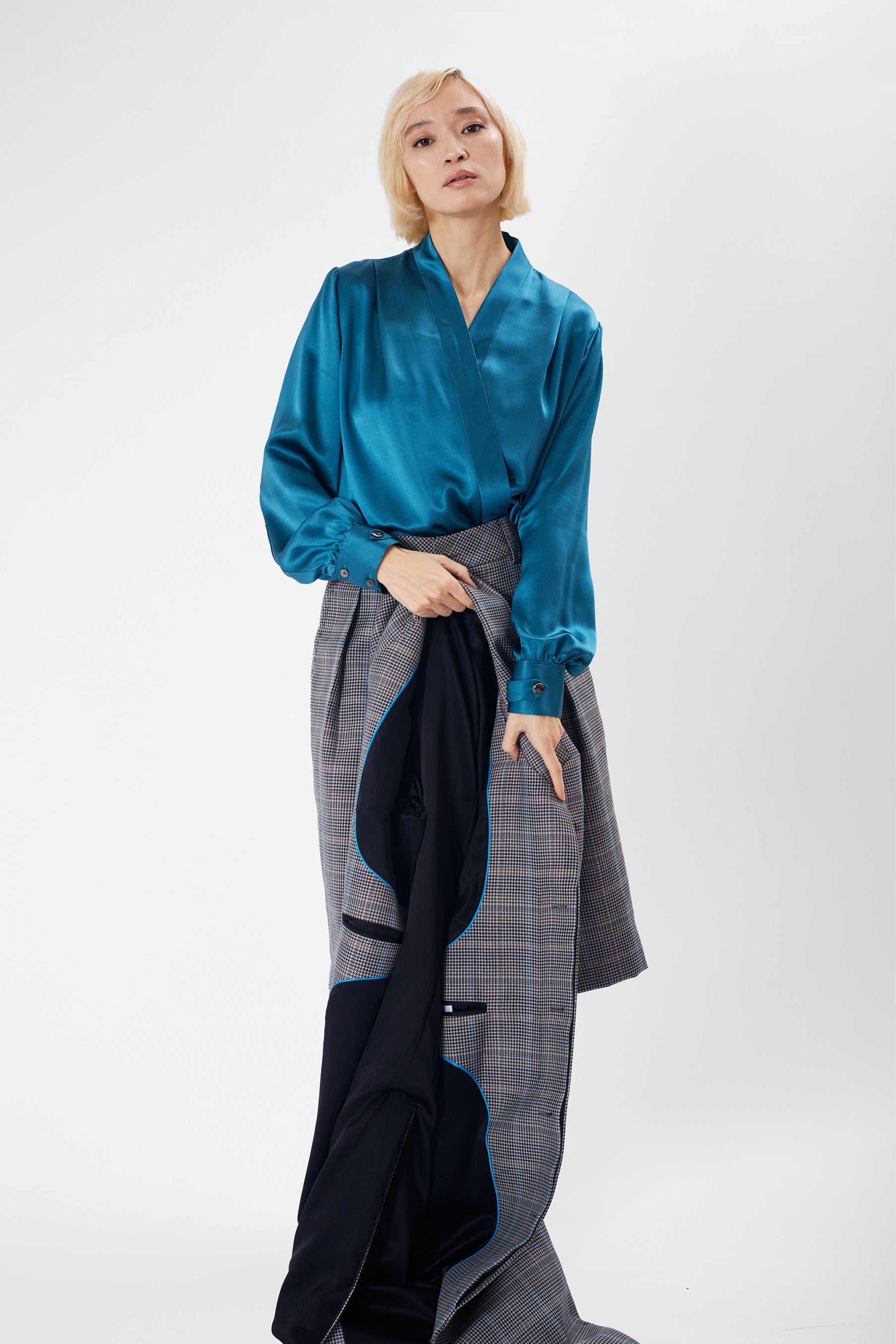 MINT peacock green - silk wrap blouse