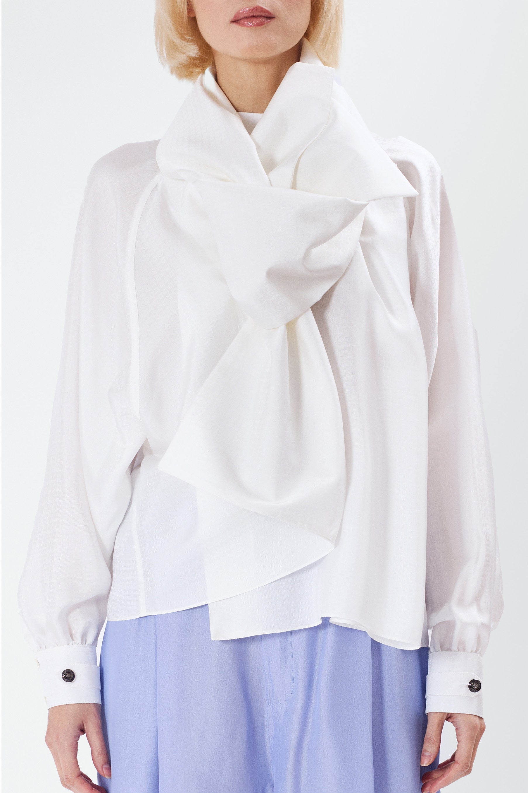 CLY ivory white jacquard - silk scarf top