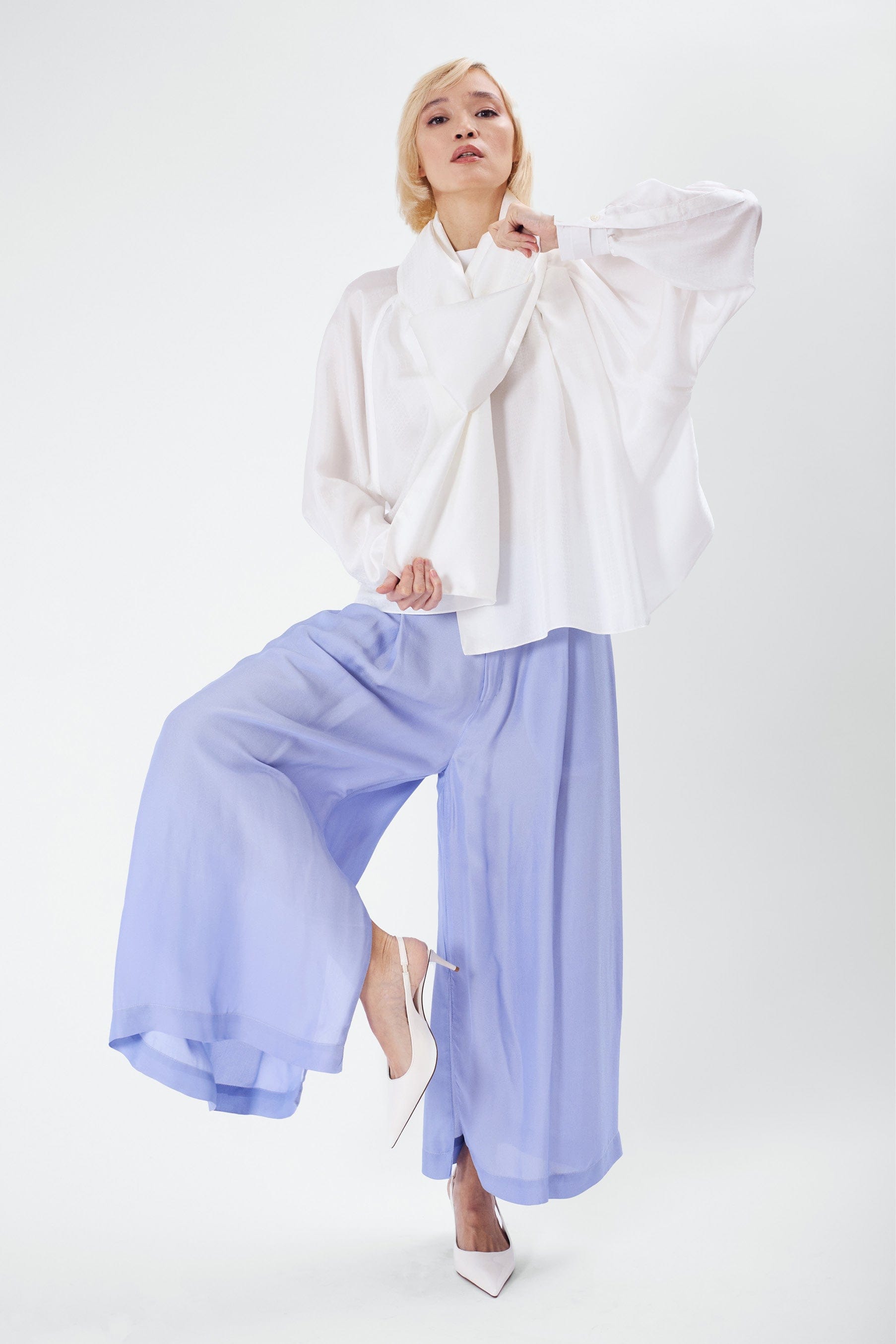 CLY ivory white jacquard - silk scarf top