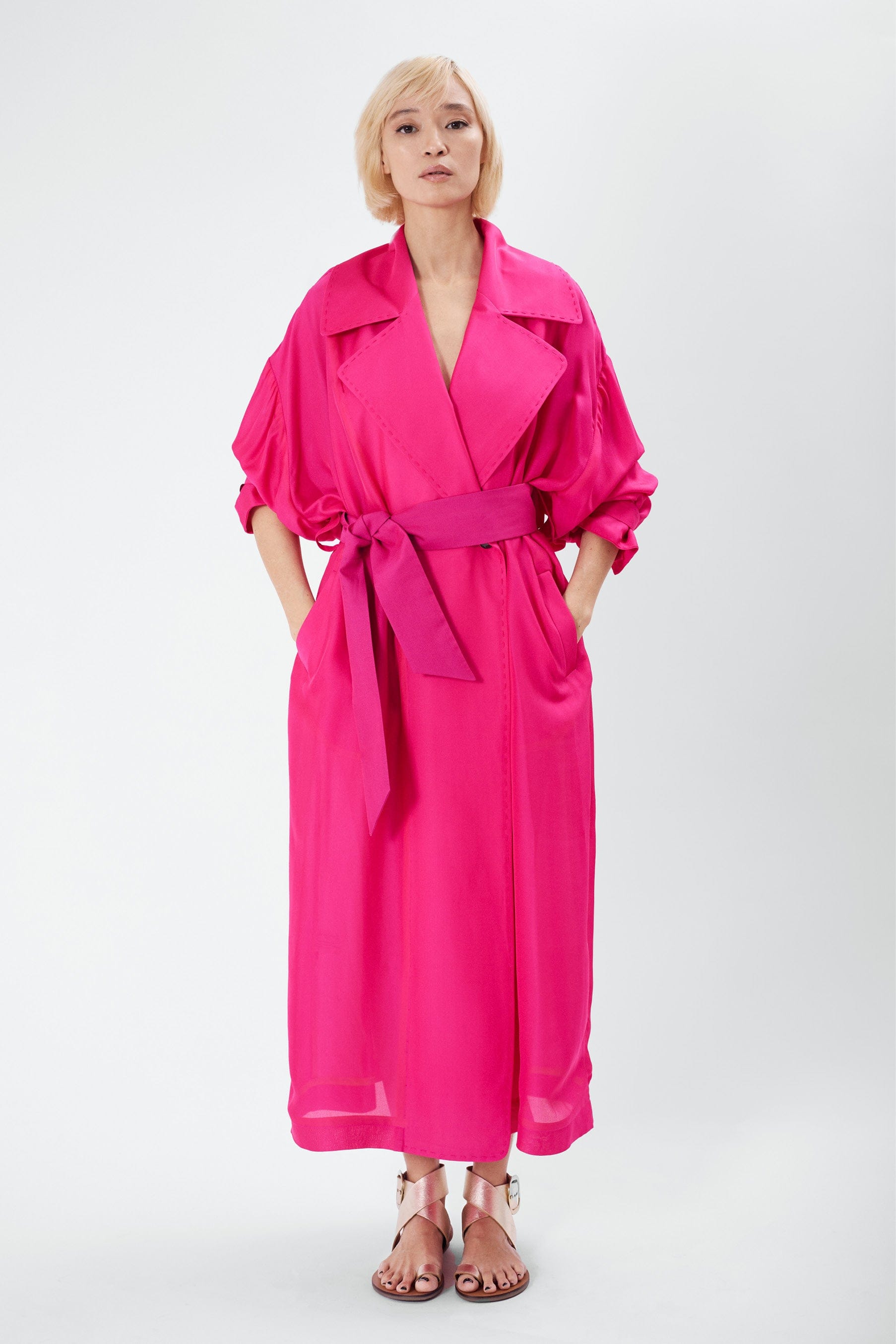 CONCORDE B candy pink - long silk trench