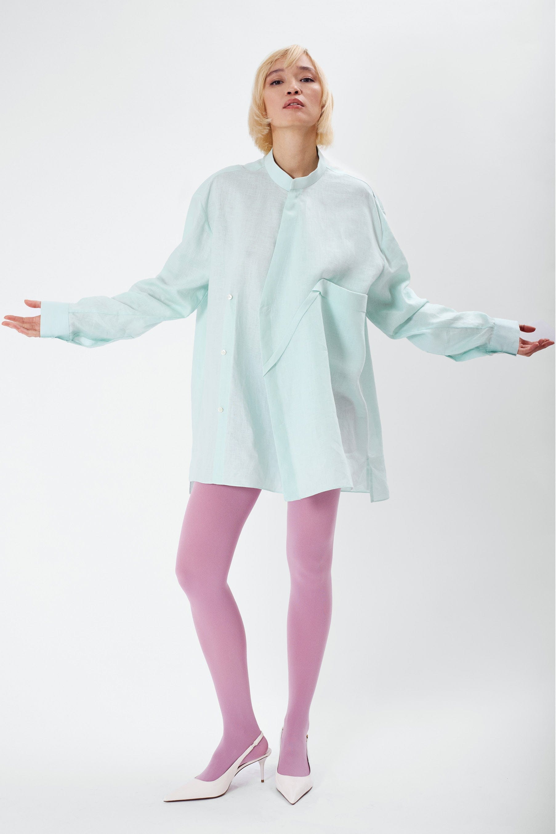 CROSS SHIRT pastel green - oversize unisex linen blouse