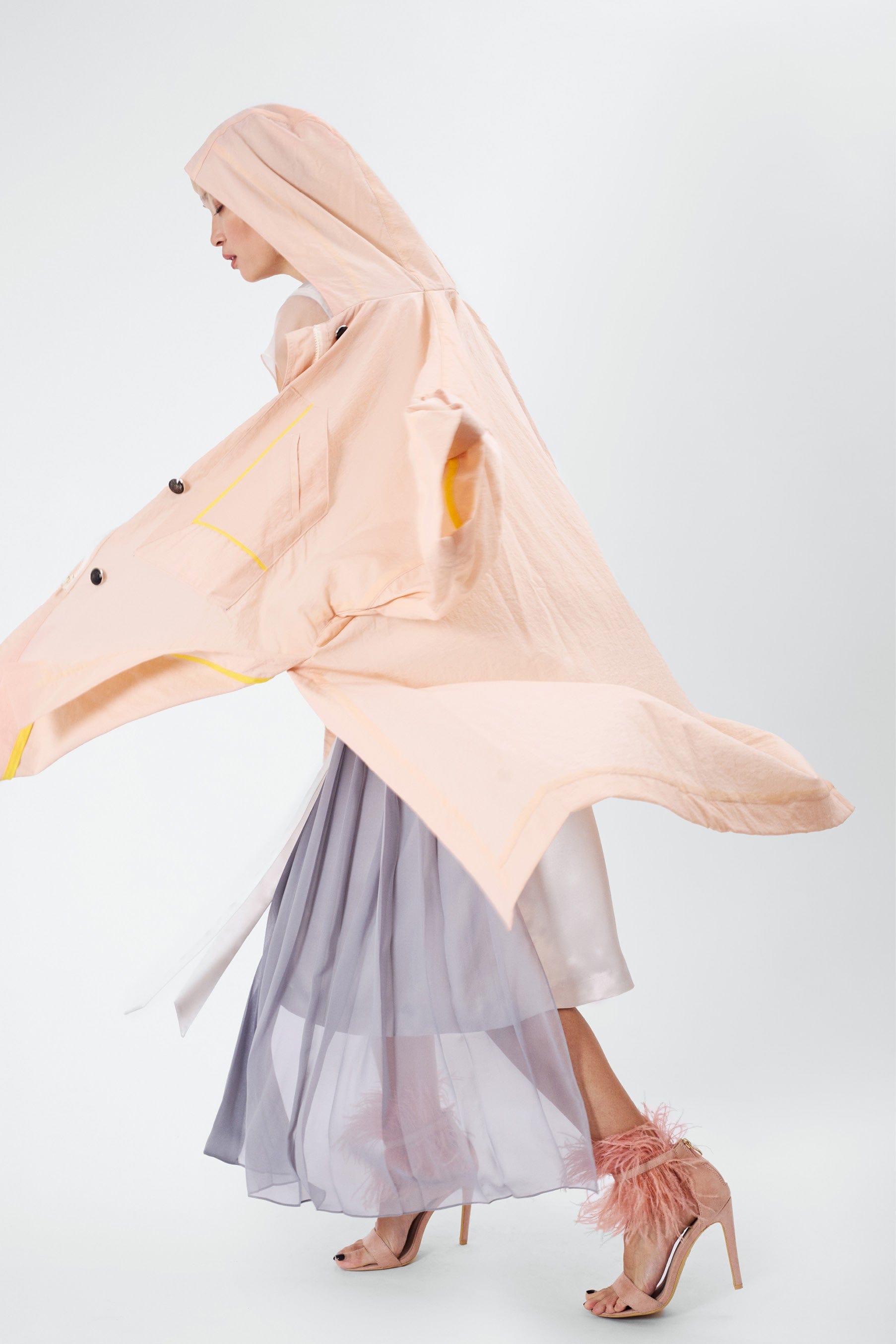 MAYA pastel pink - nylon unisex raincoat