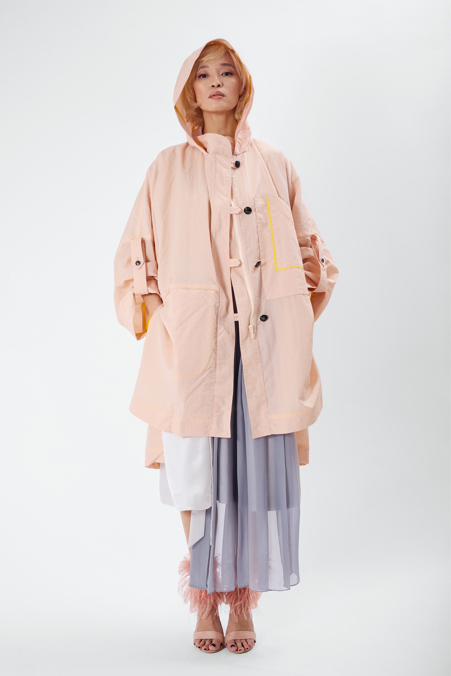 MAYA pastel pink - nylon unisex raincoat