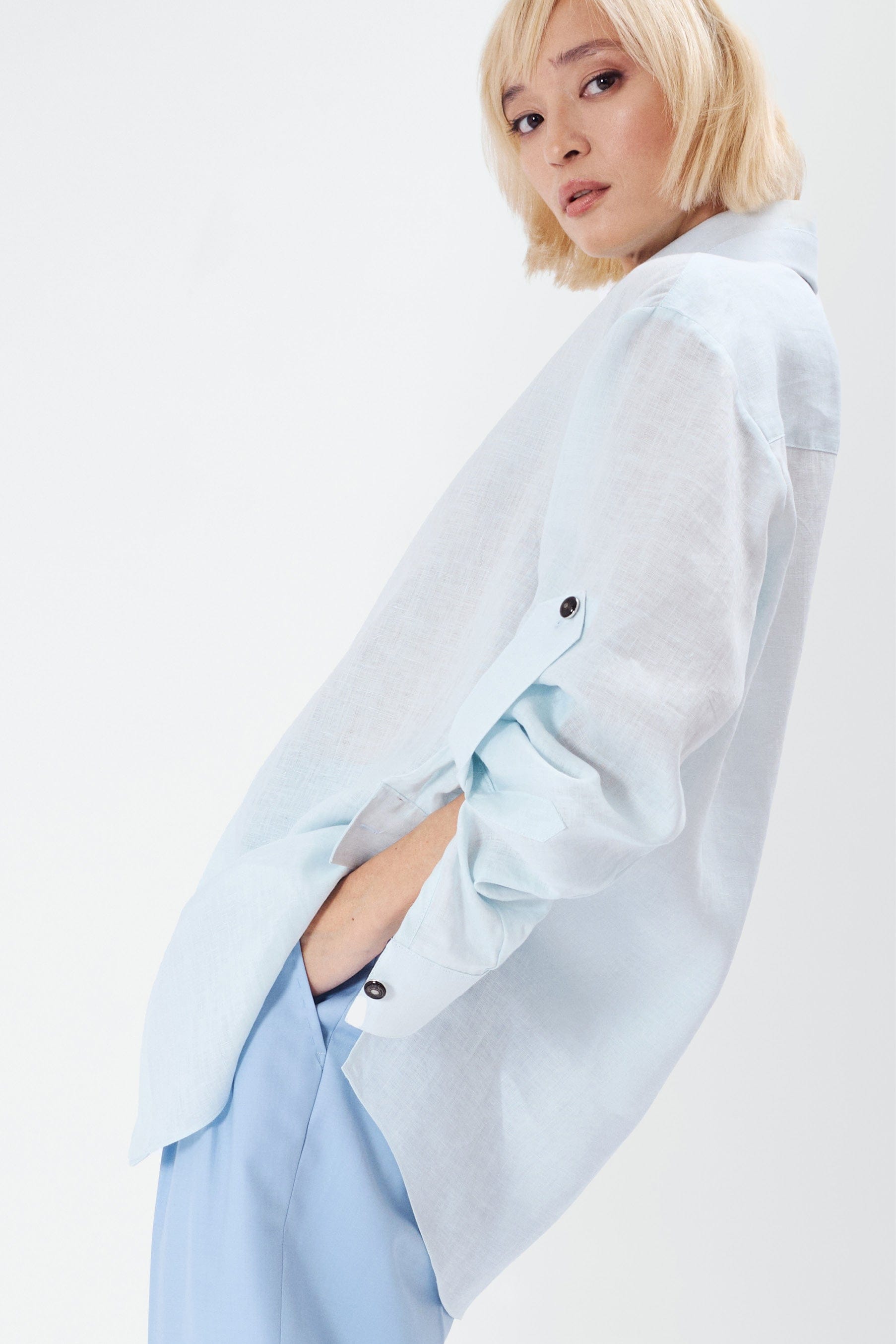PAP mist blue - unisex oversized linen shirt