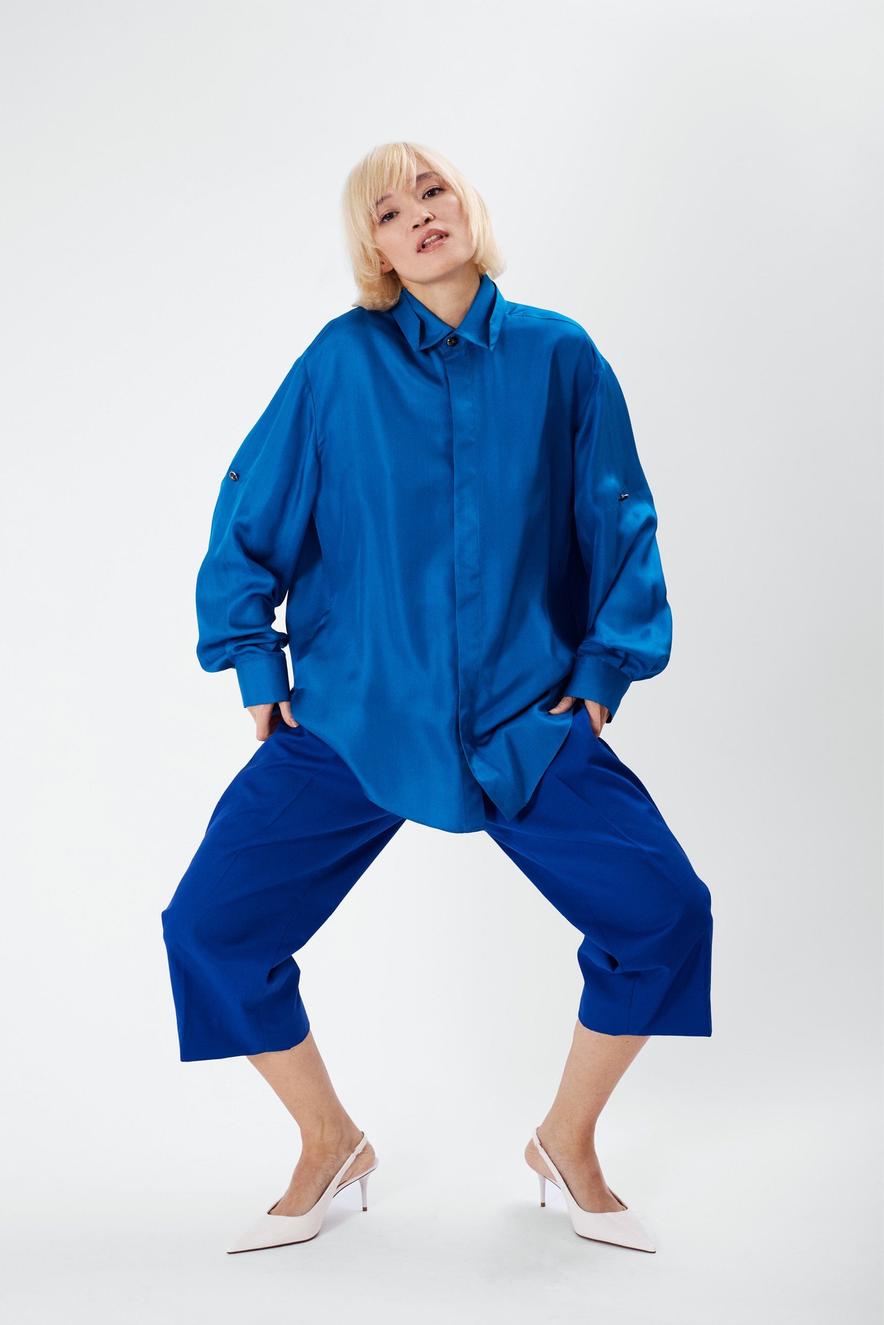 PAP morpho blue - unisex oversized silk shirt
