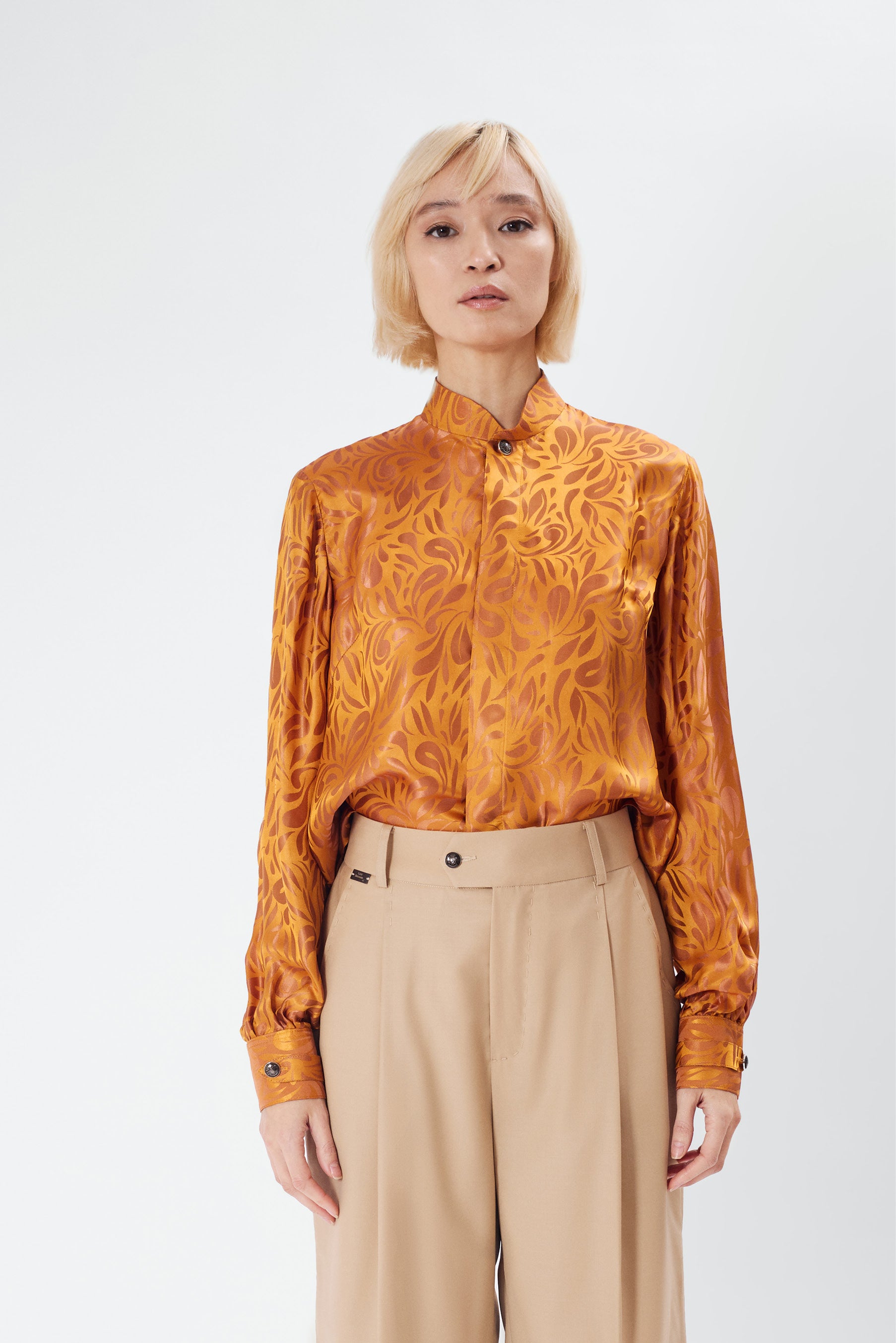 SKY B ochre jacquard - silk blouse