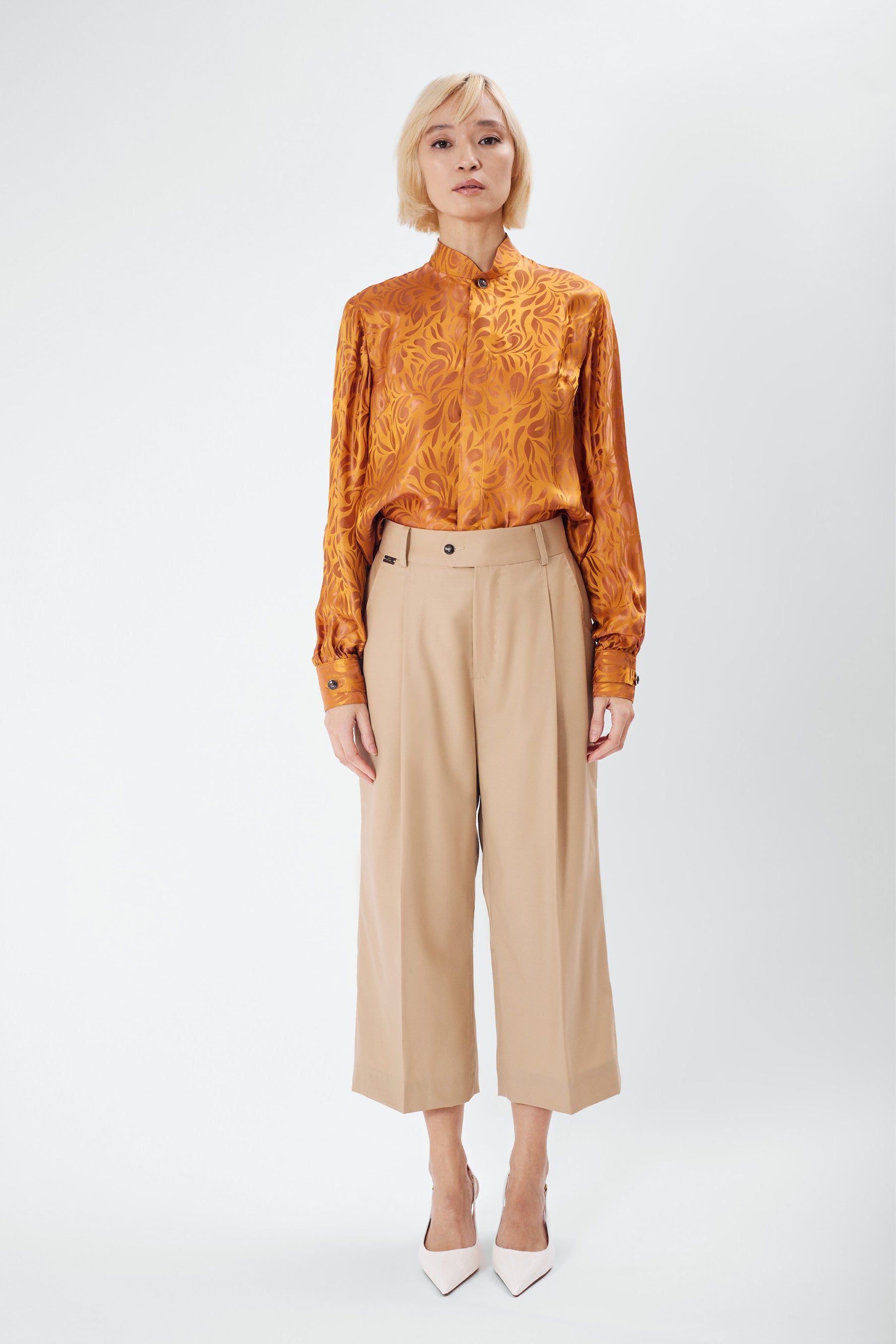 SKY B ochre jacquard - silk blouse