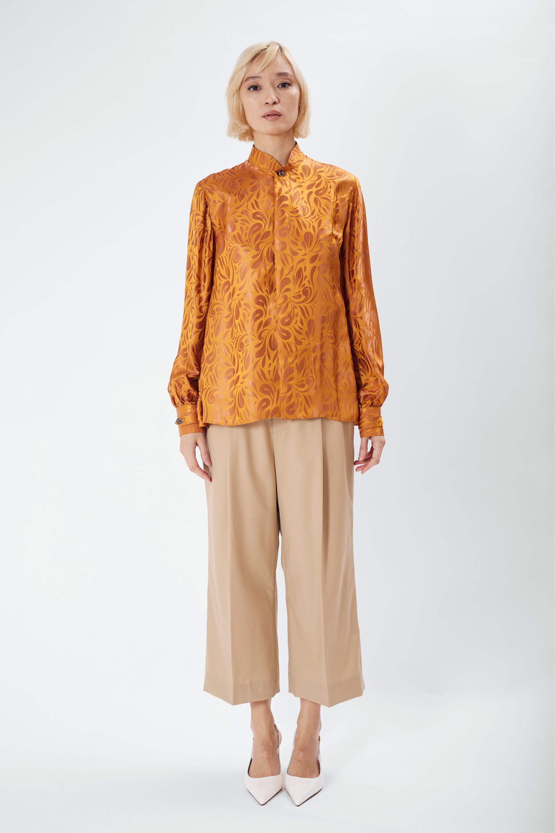 SKY B ochre jacquard - silk blouse
