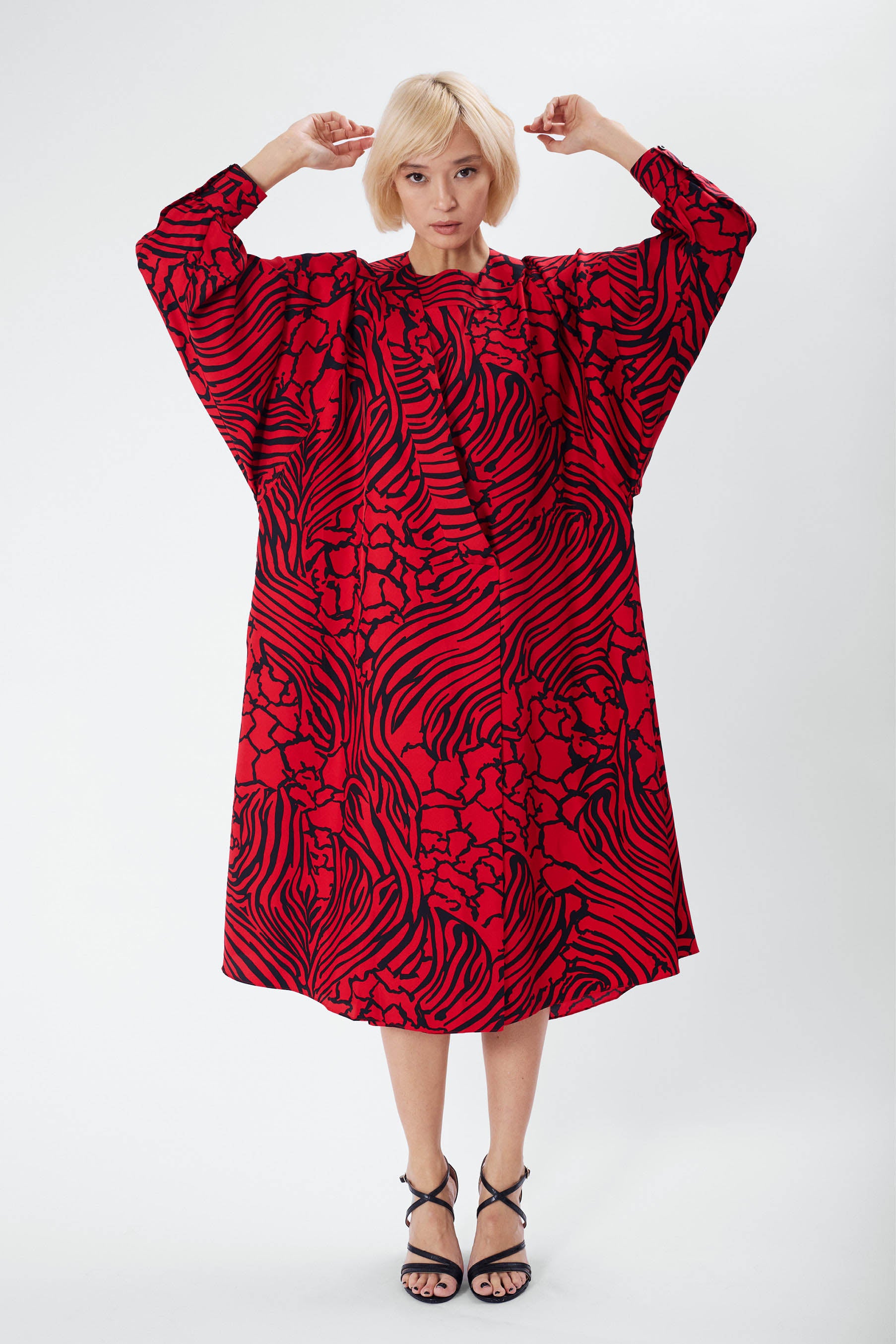 TONINA red zebra - flowy silk midi dress