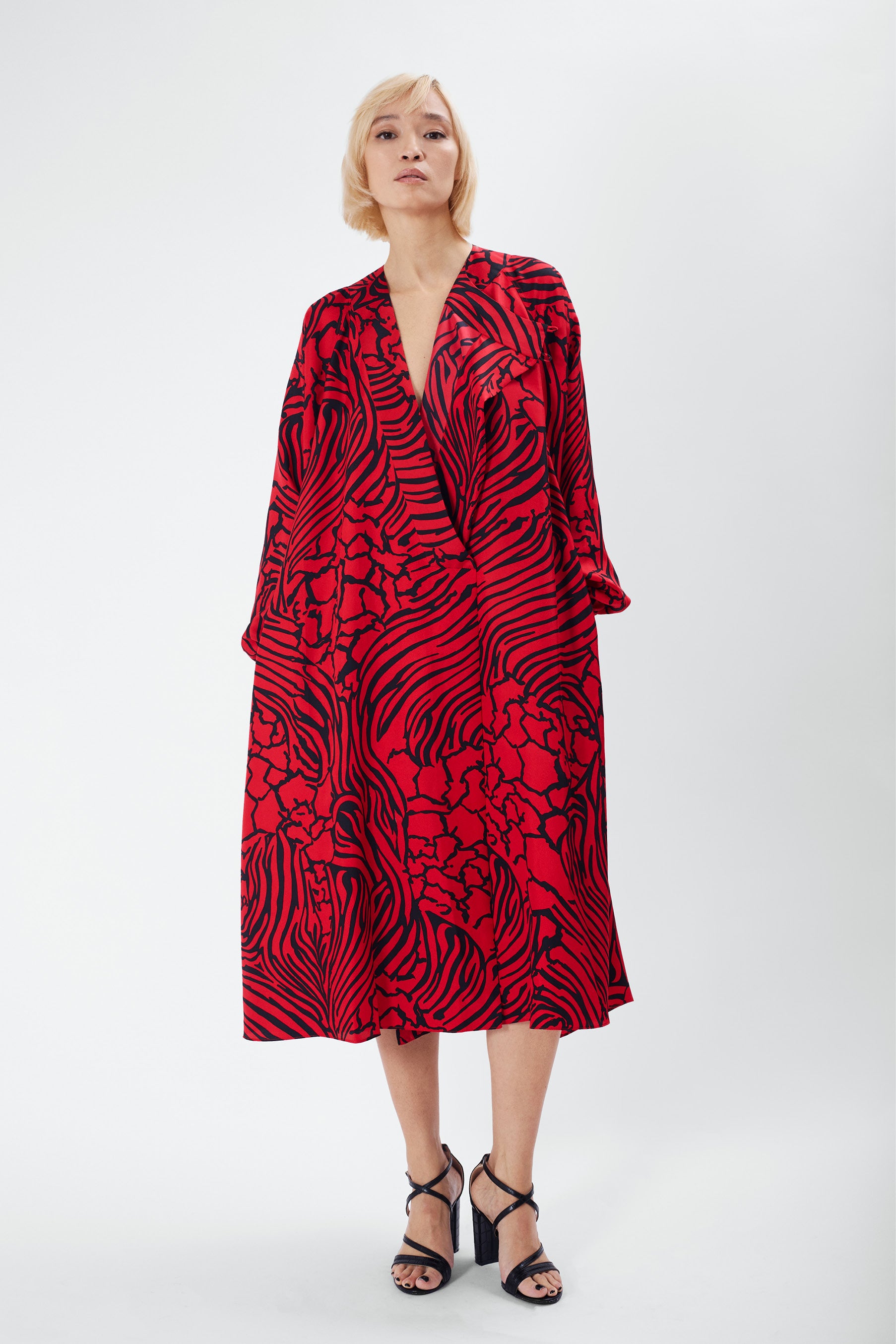 TONINA red zebra - flowy silk midi dress
