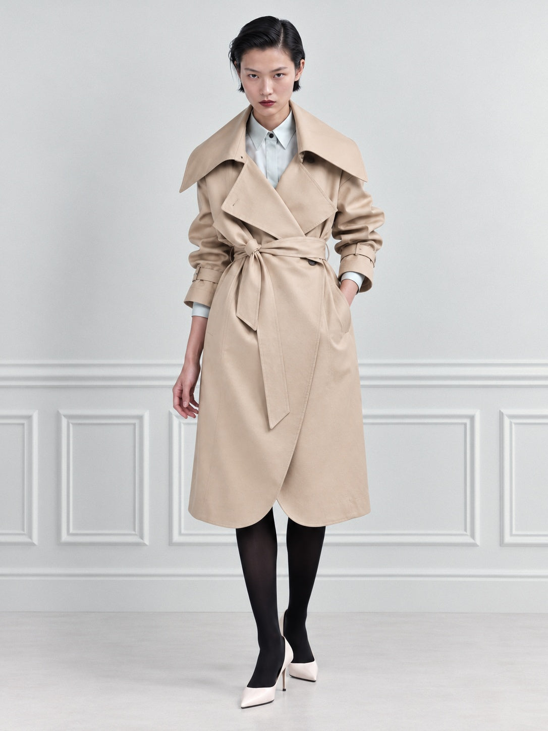 Maltese - Mid-Length Cotton Trench Coat in Beige