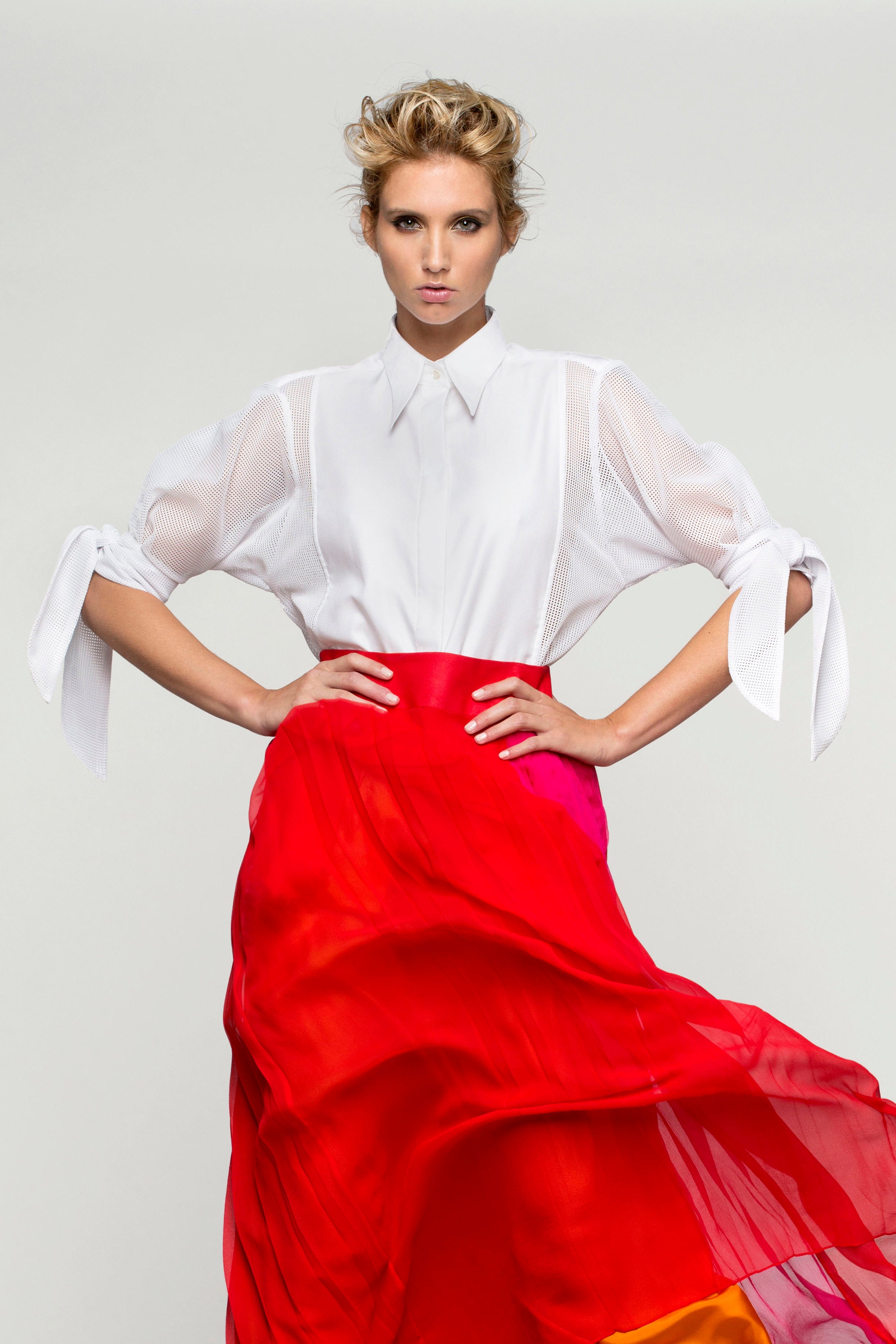 TROPIC white - mesh and cotton plastron shirt