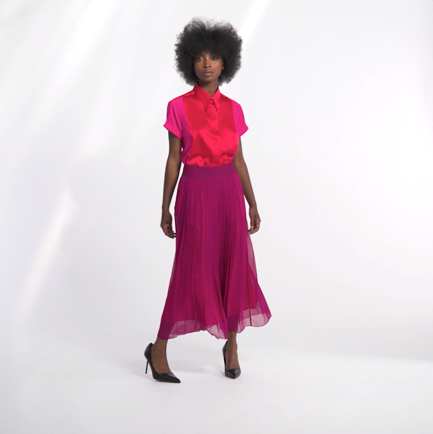 TYPHON violine pleated airy long silk skirt