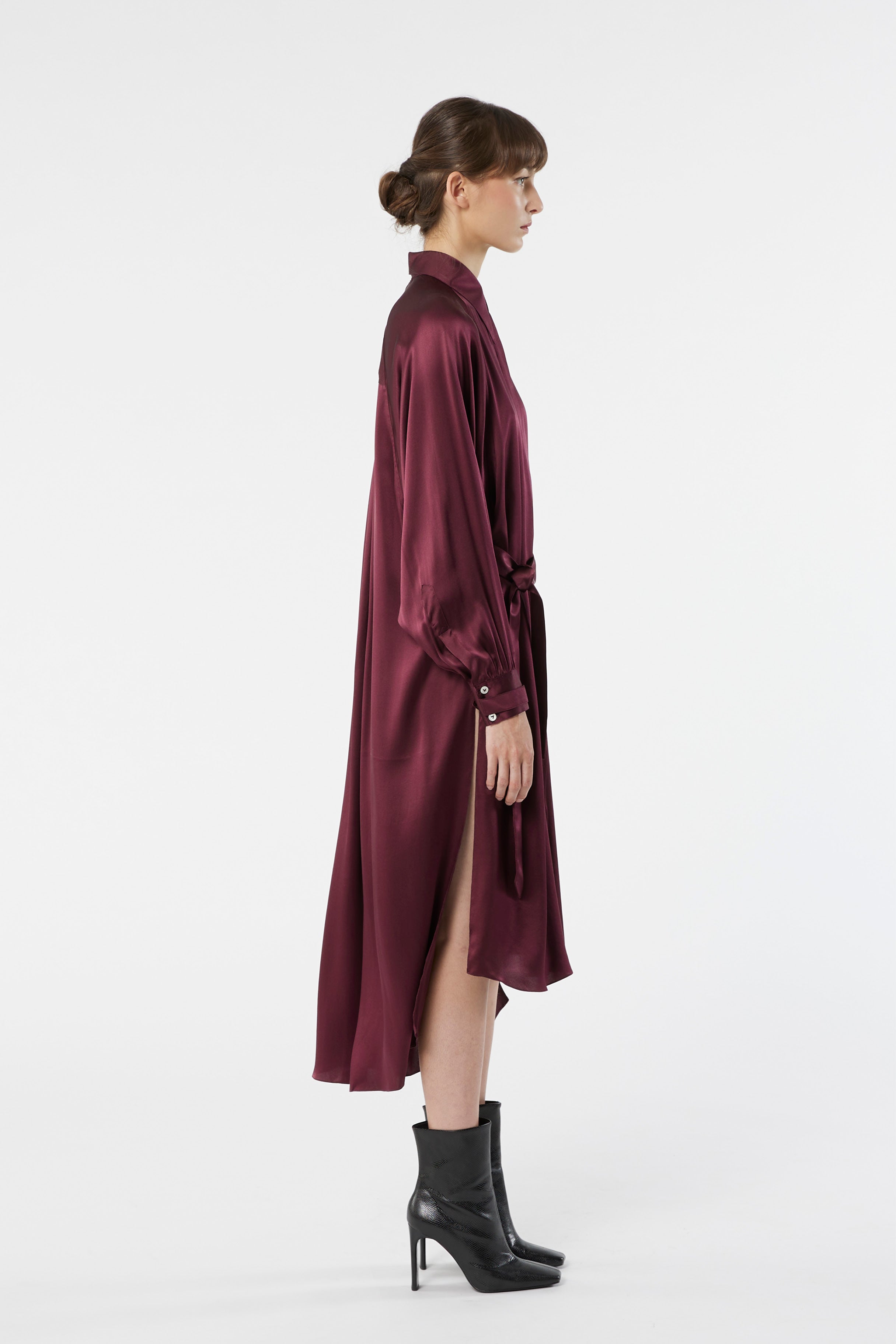 LAND plum - fluid silk shirt dress