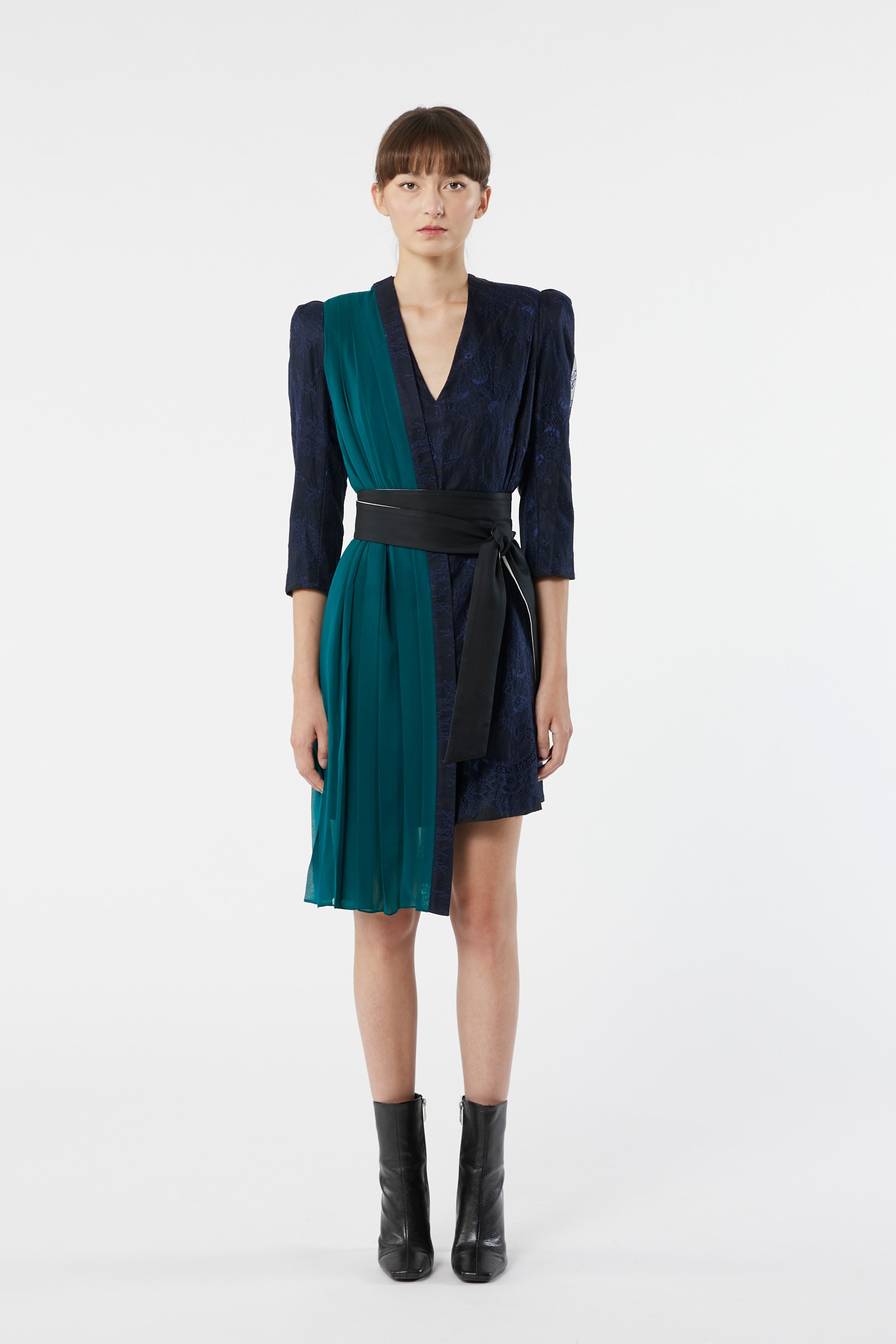 SABINE black and jade - silk cocktail dress