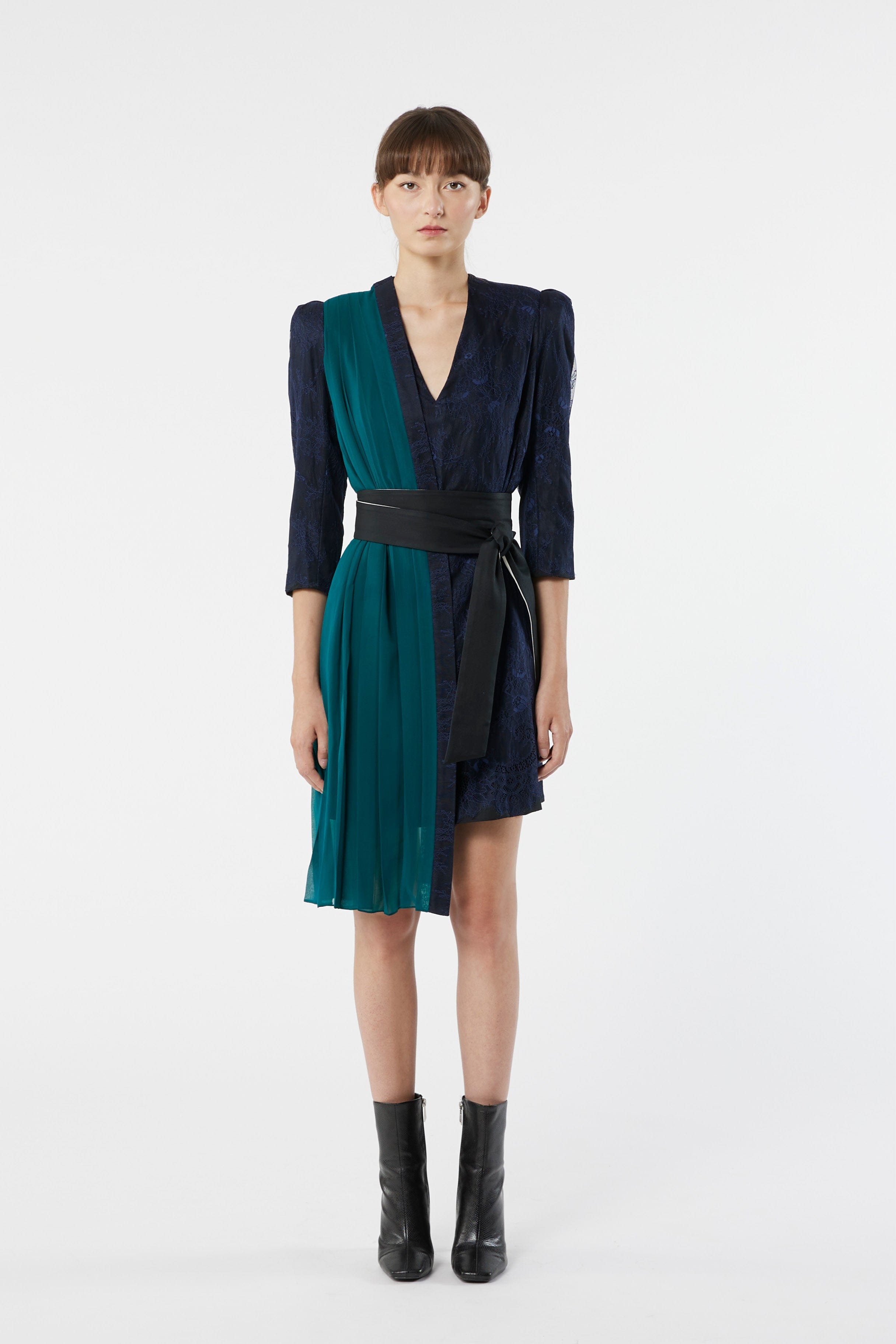 SABINE black and jade - silk cocktail dress