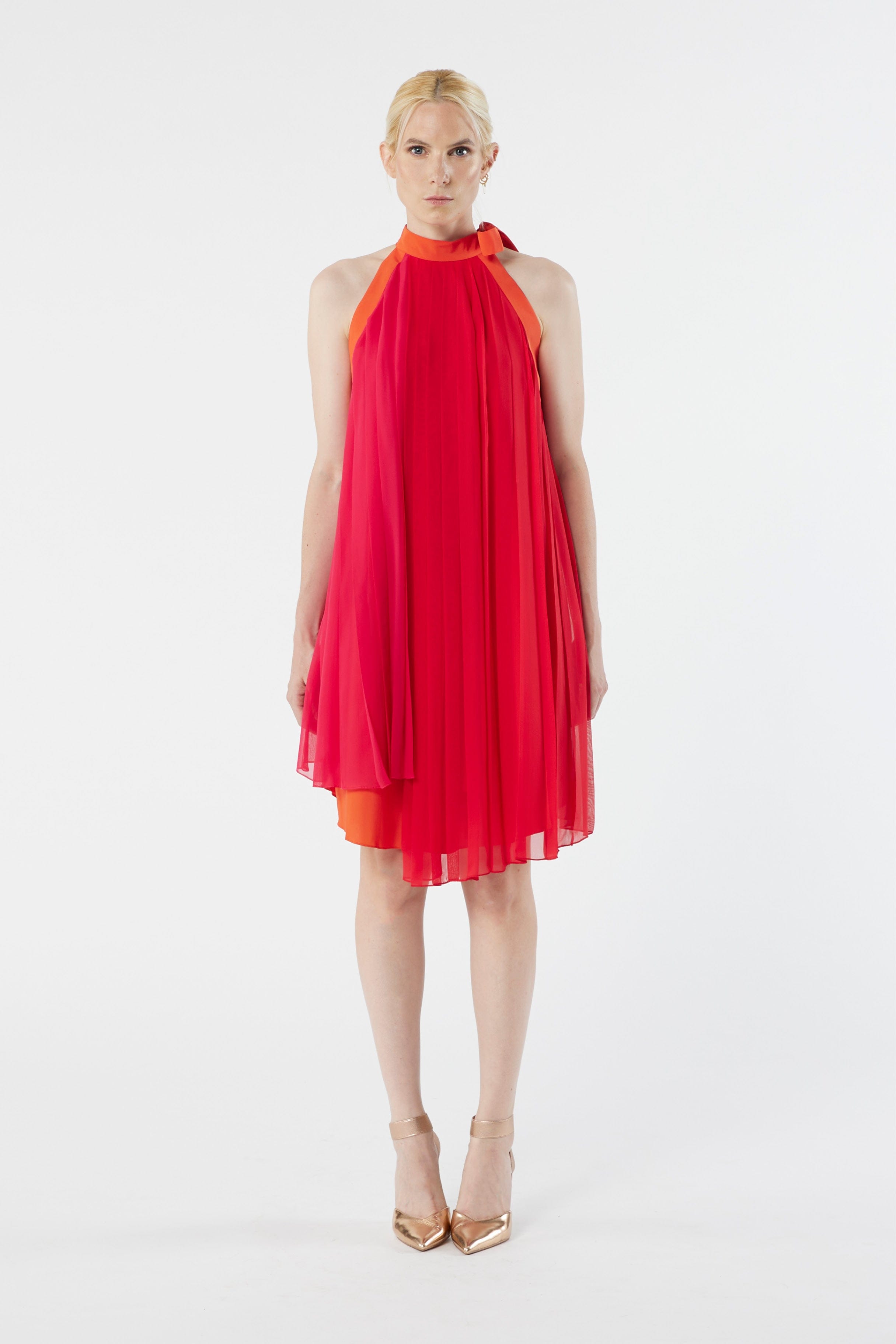 LUCIE red - silk pleated dress