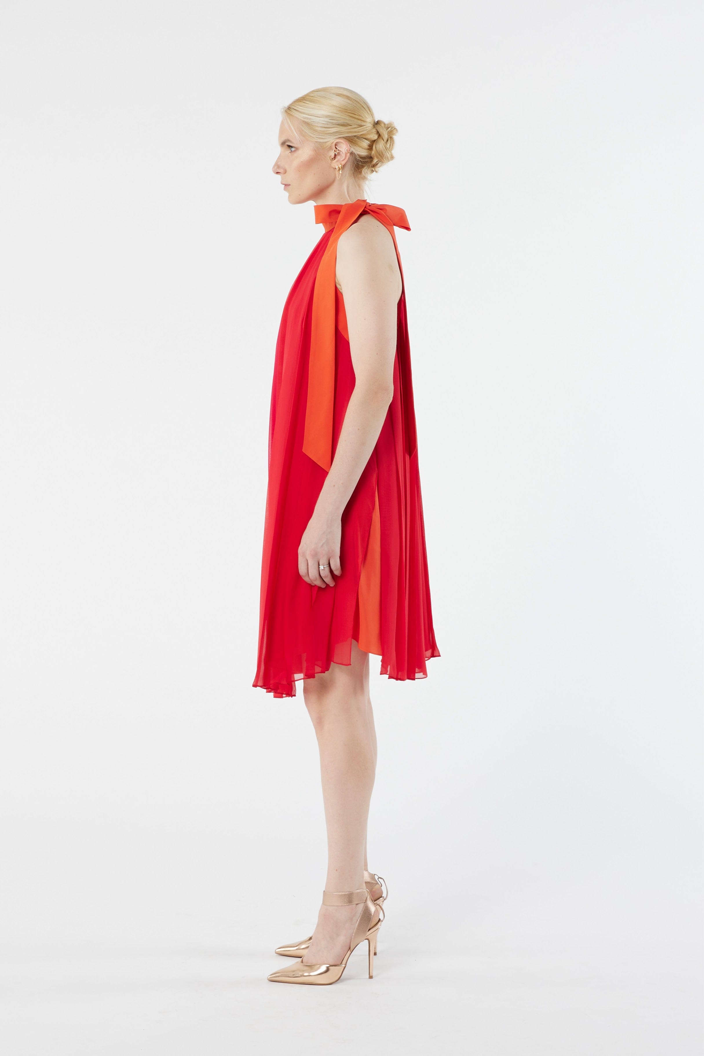 LUCIE red - silk pleated dress