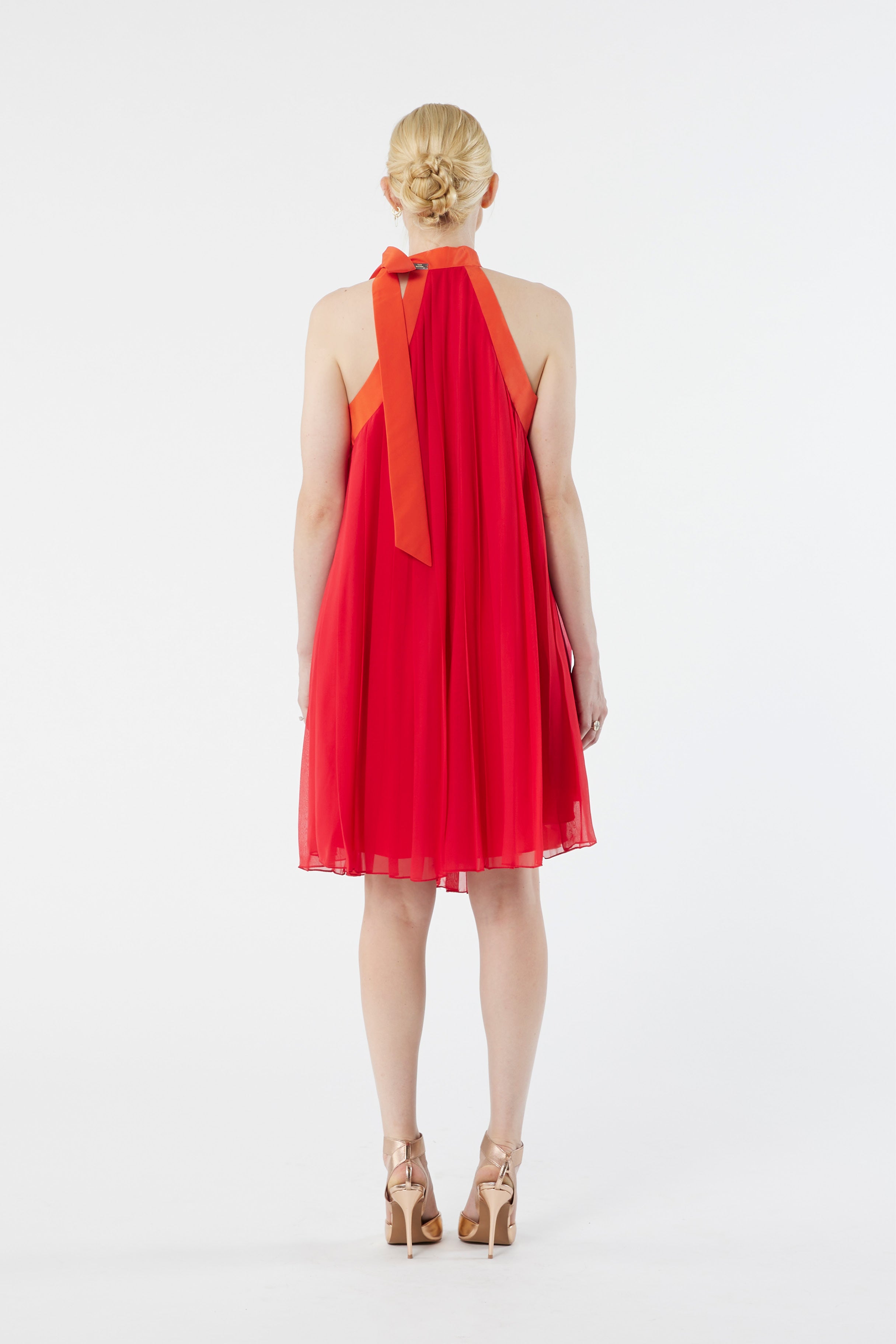 LUCIE red - silk pleated dress